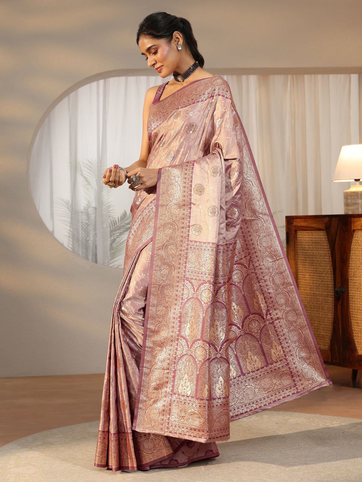 Anouk Dusty Lilac Banarasi Satin Saree