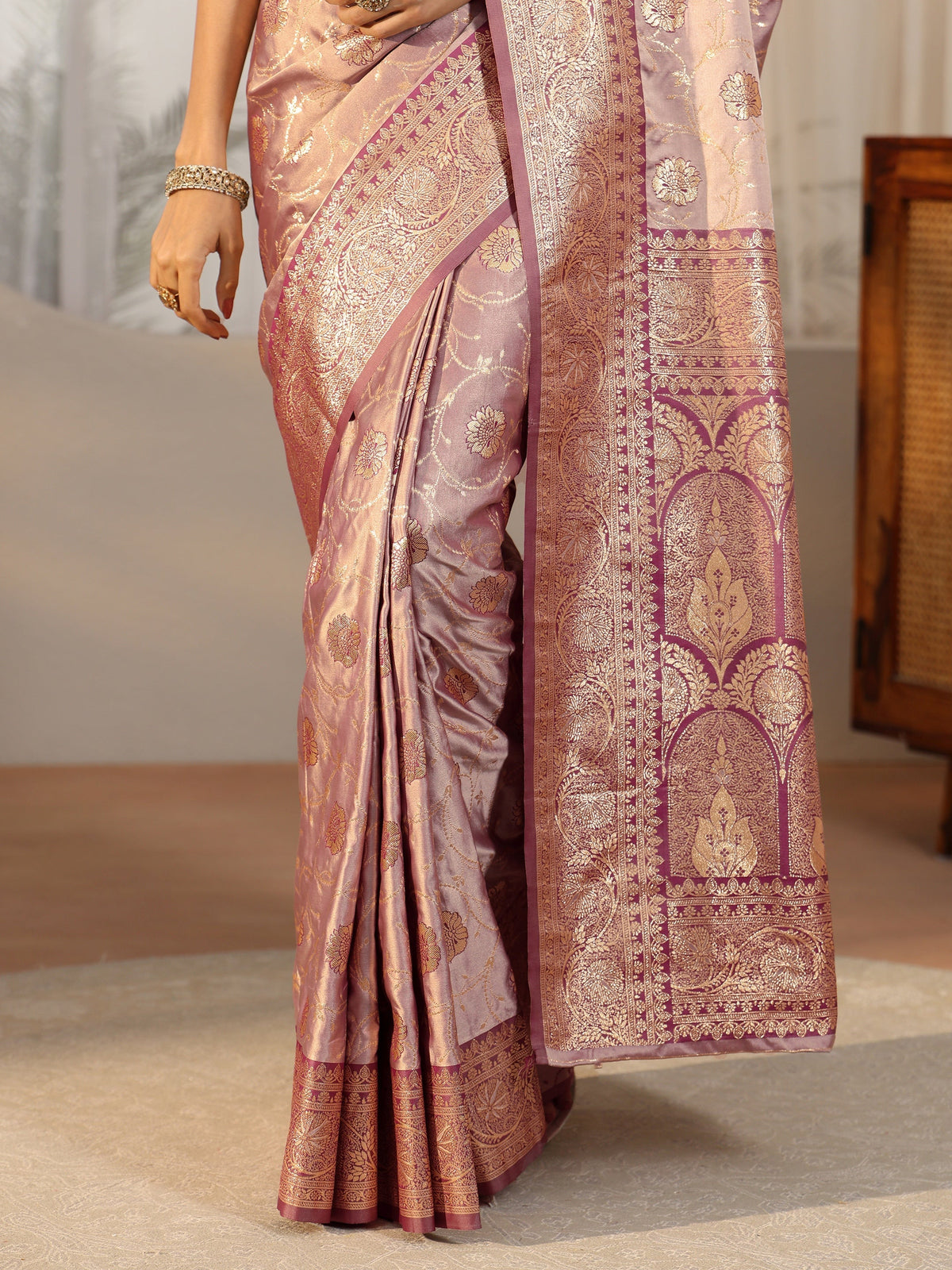 Anouk Dusty Lilac Banarasi Satin Saree