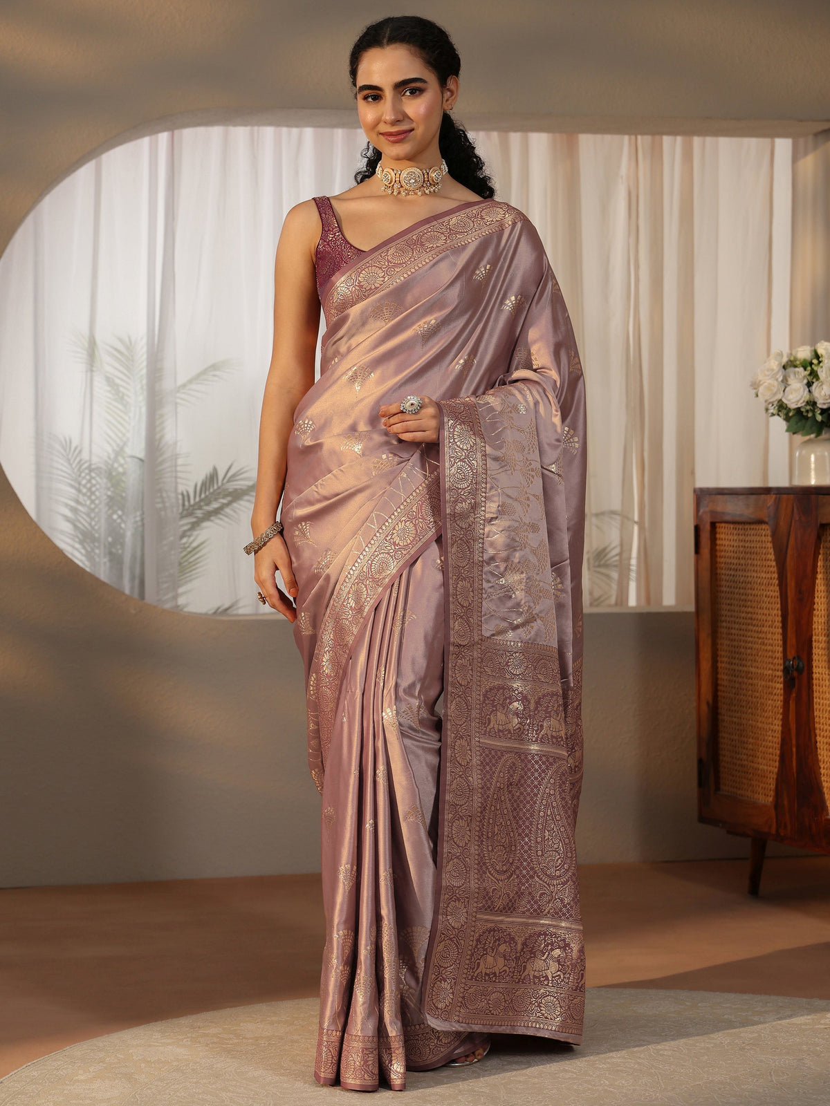 Anouk Mauve Banarasi Satin Saree
