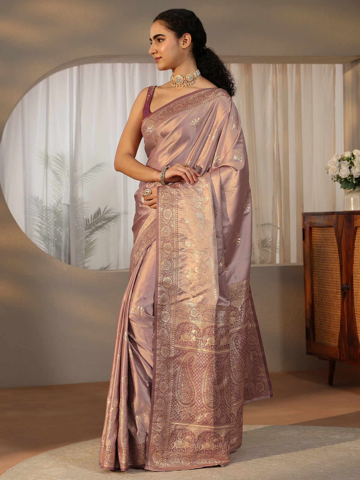 Anouk Mauve Banarasi Satin Saree