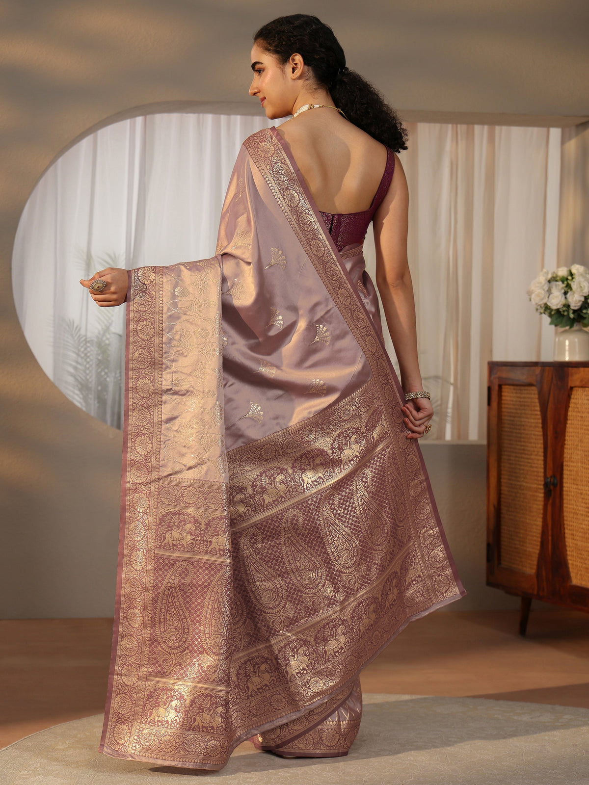 Anouk Mauve Banarasi Satin Saree