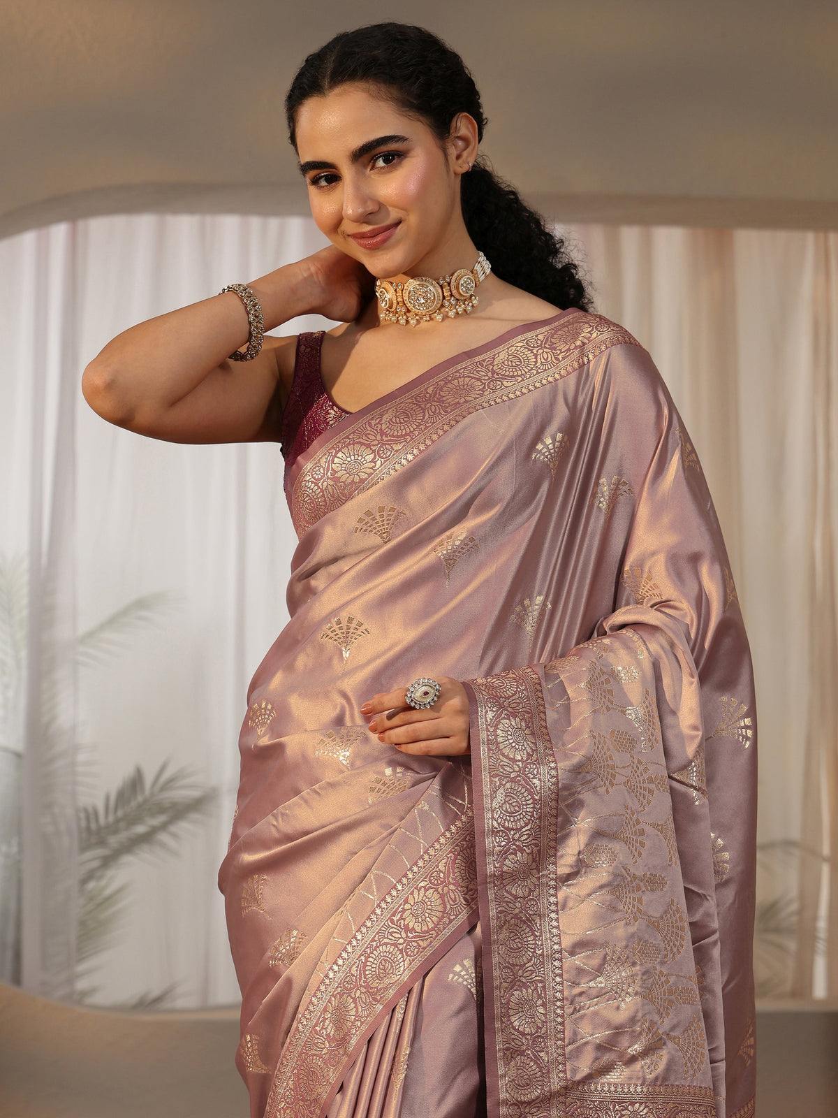 Anouk Mauve Banarasi Satin Saree
