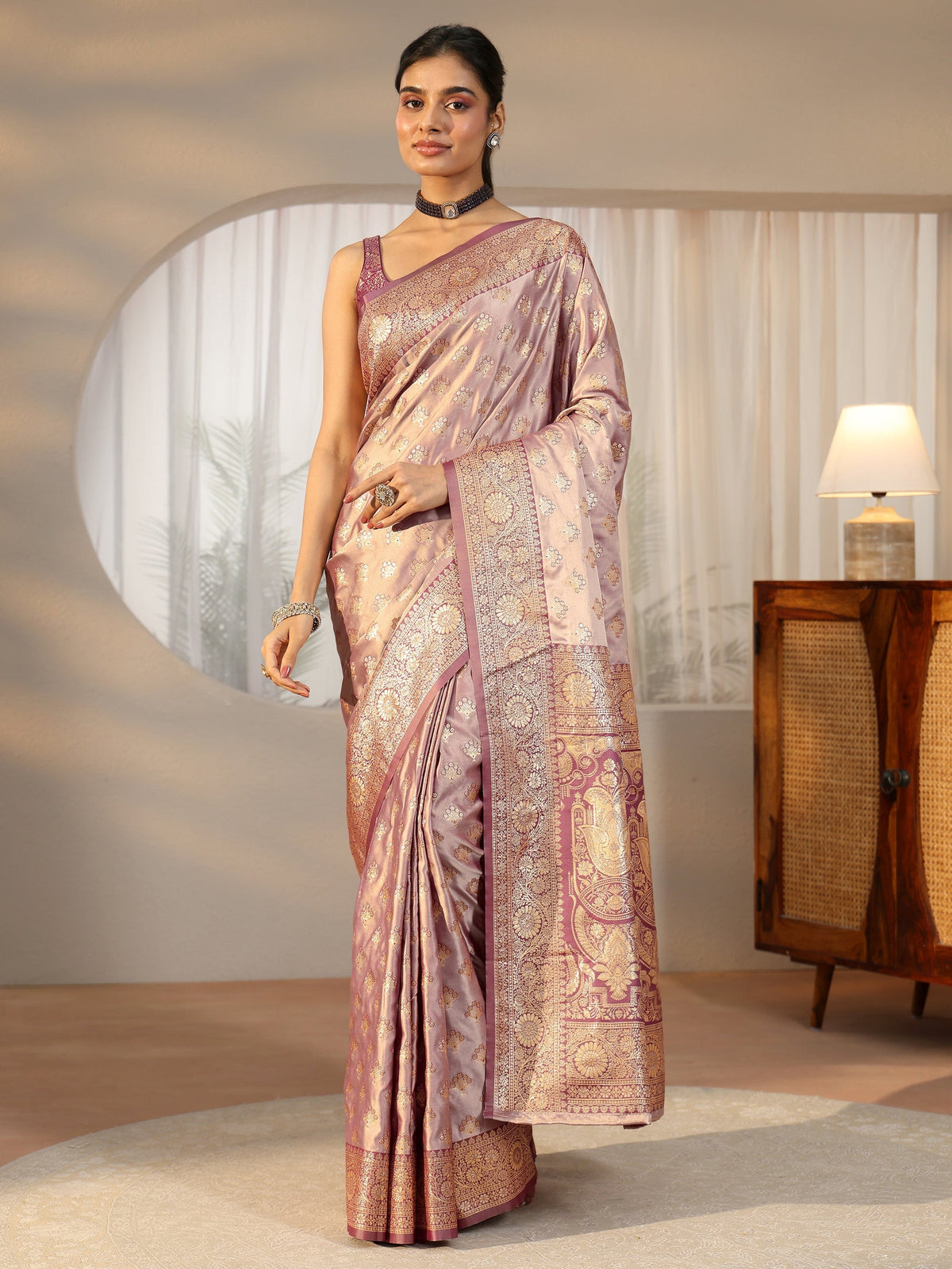 Anouk Dusty Lilac Banarasi Satin Saree