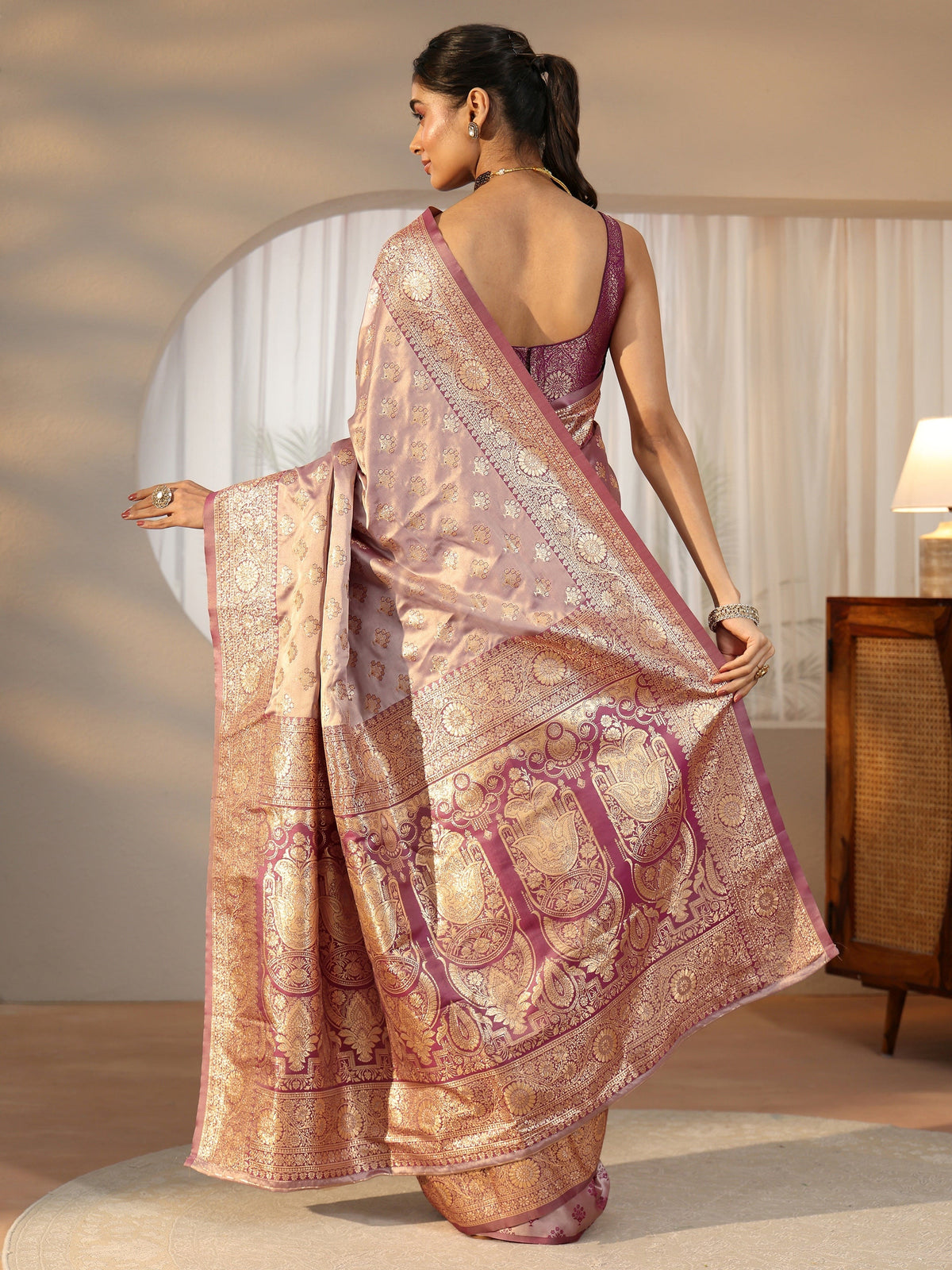 Anouk Dusty Lilac Banarasi Satin Saree
