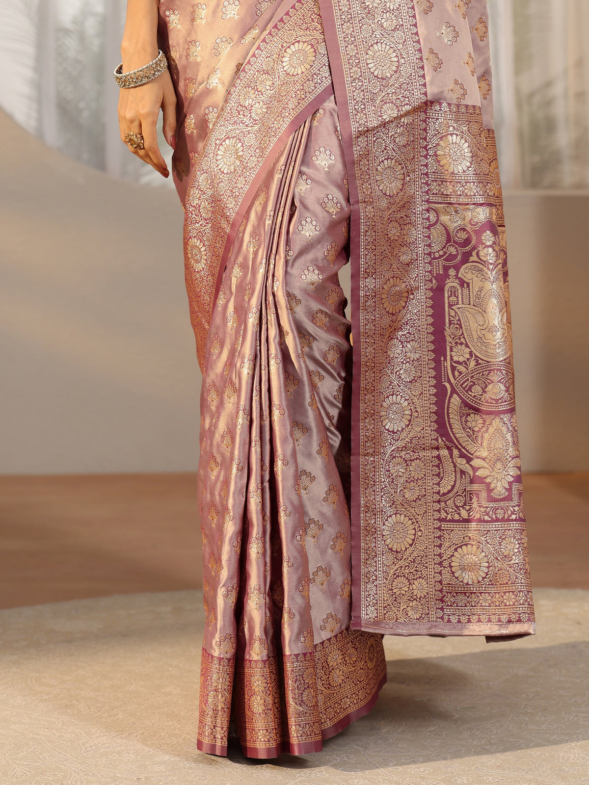Anouk Dusty Lilac Banarasi Satin Saree