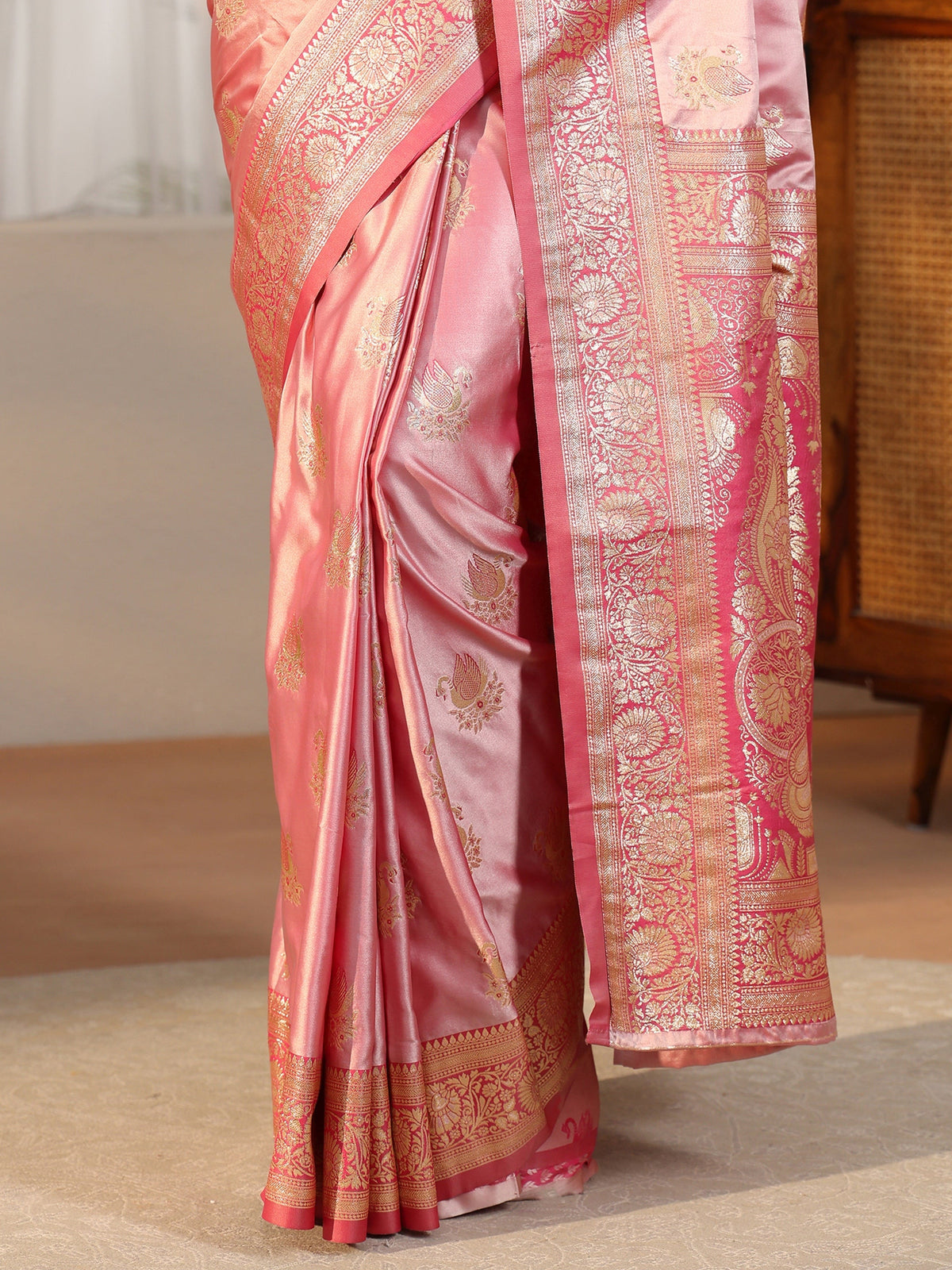 Anouk Rose Pink Banarasi Satin Saree