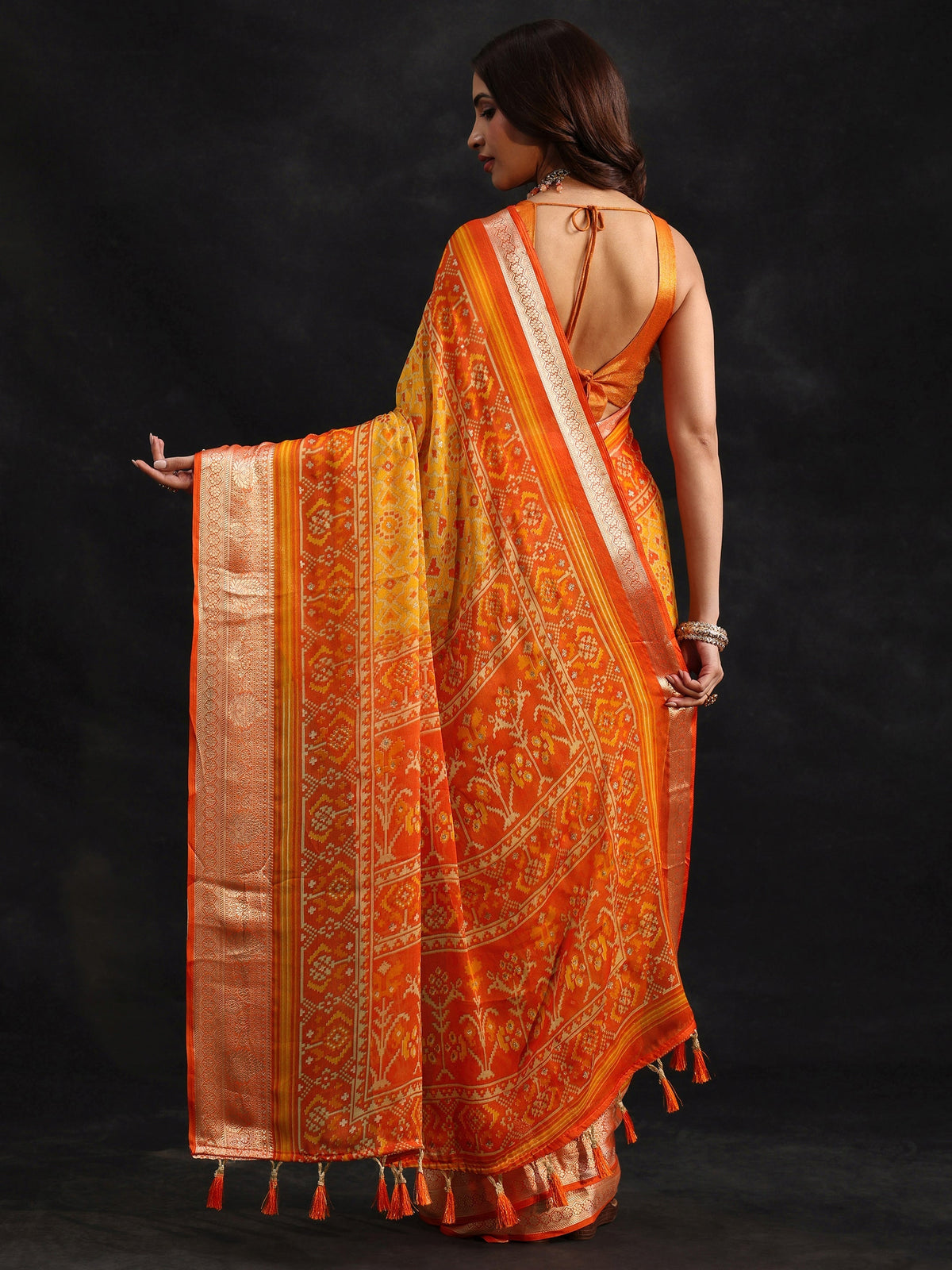 Anouk Mustard Patola Printed Chanderi Silk Saree