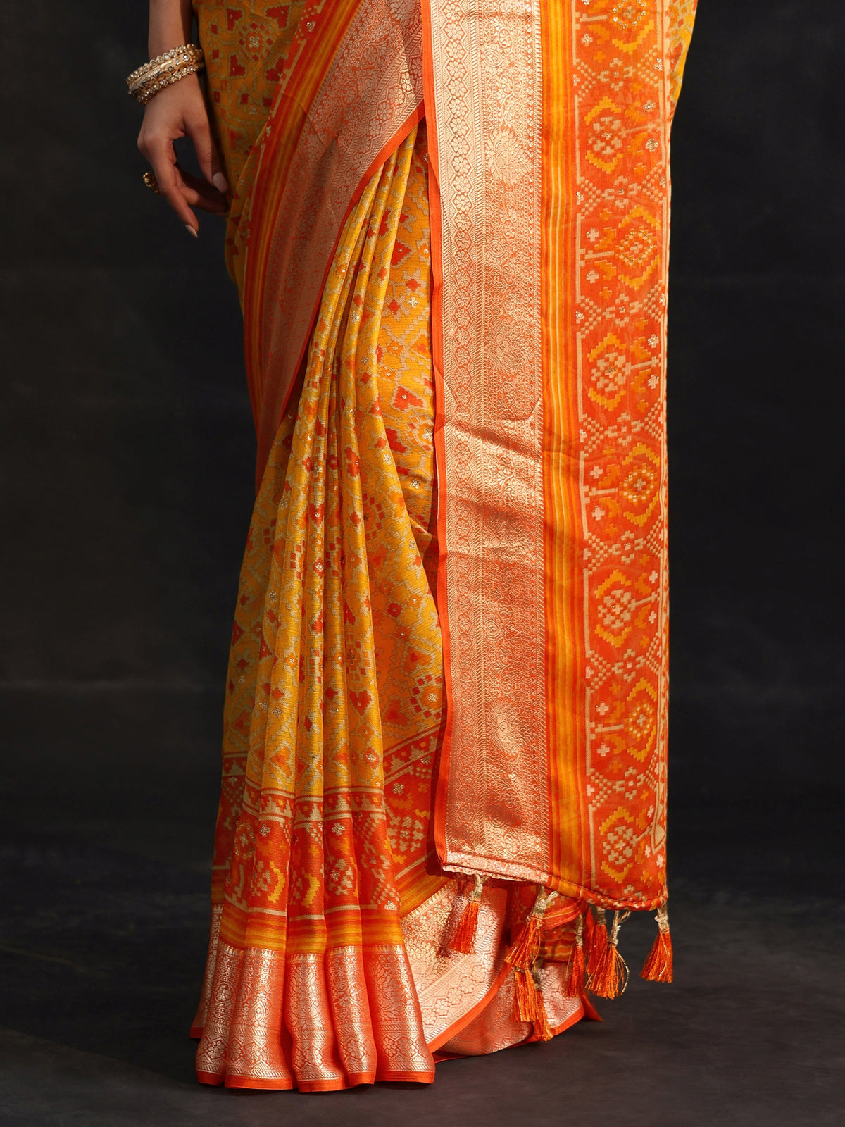 Anouk Mustard Patola Printed Chanderi Silk Saree