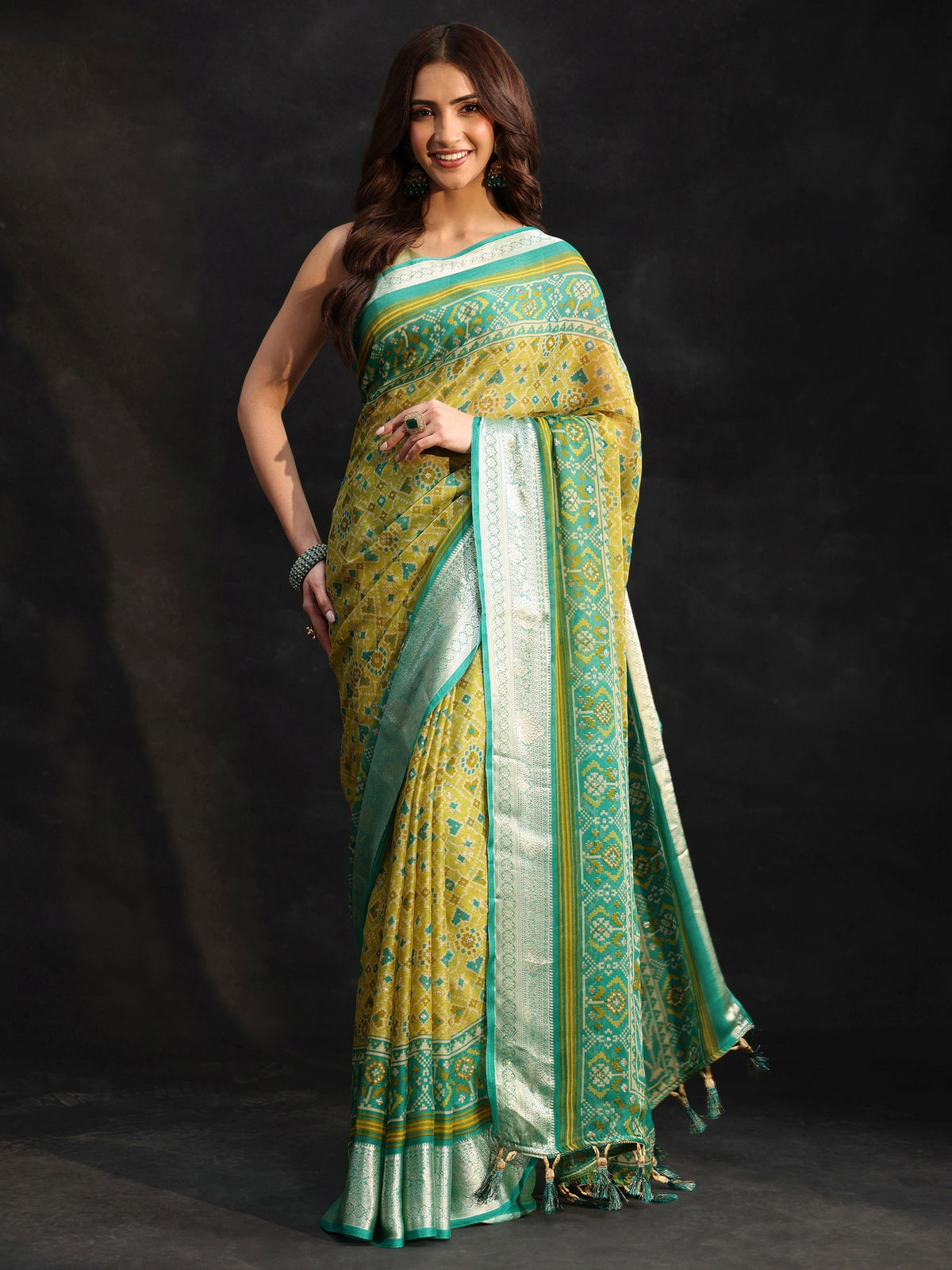 Anouk Sea Green Patola Printed Chiffon Saree