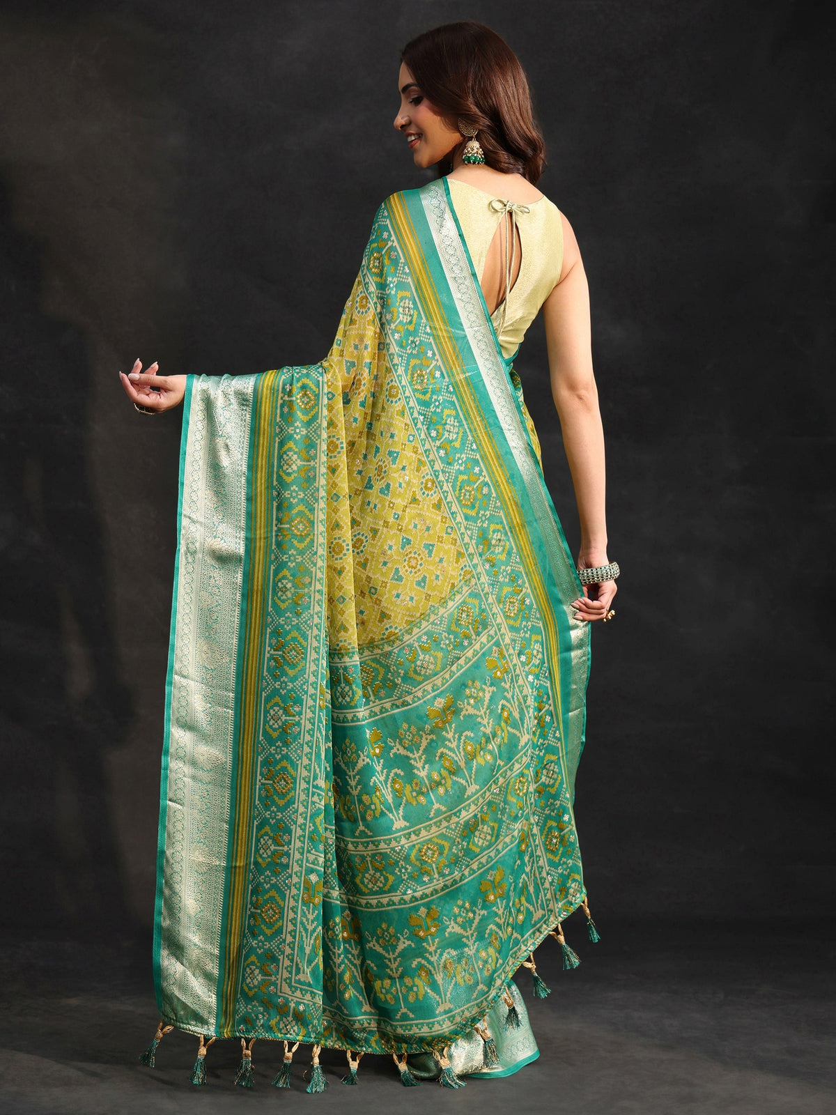 Anouk Sea Green Patola Printed Chiffon Saree