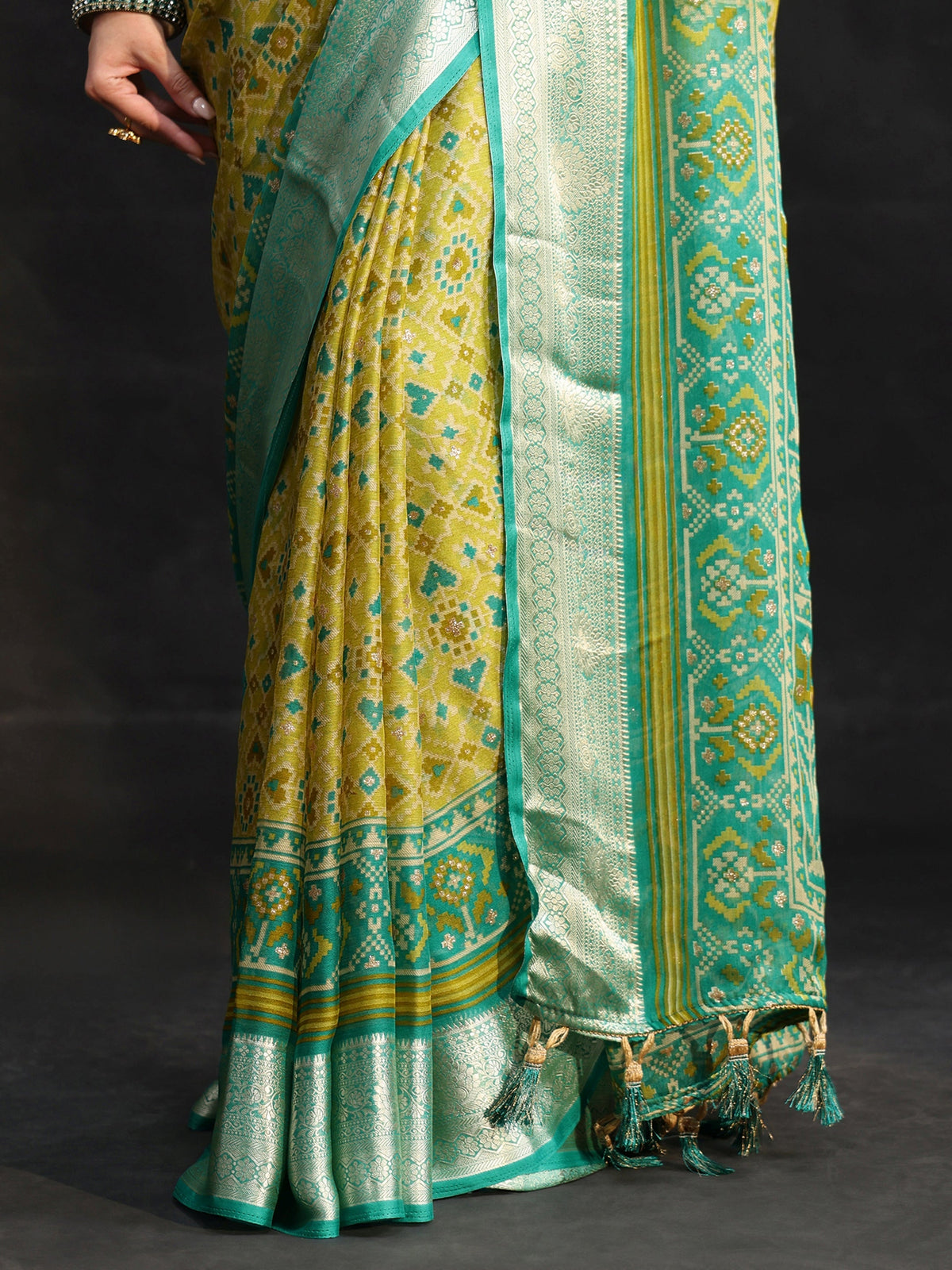 Anouk Sea Green Patola Printed Chiffon Saree
