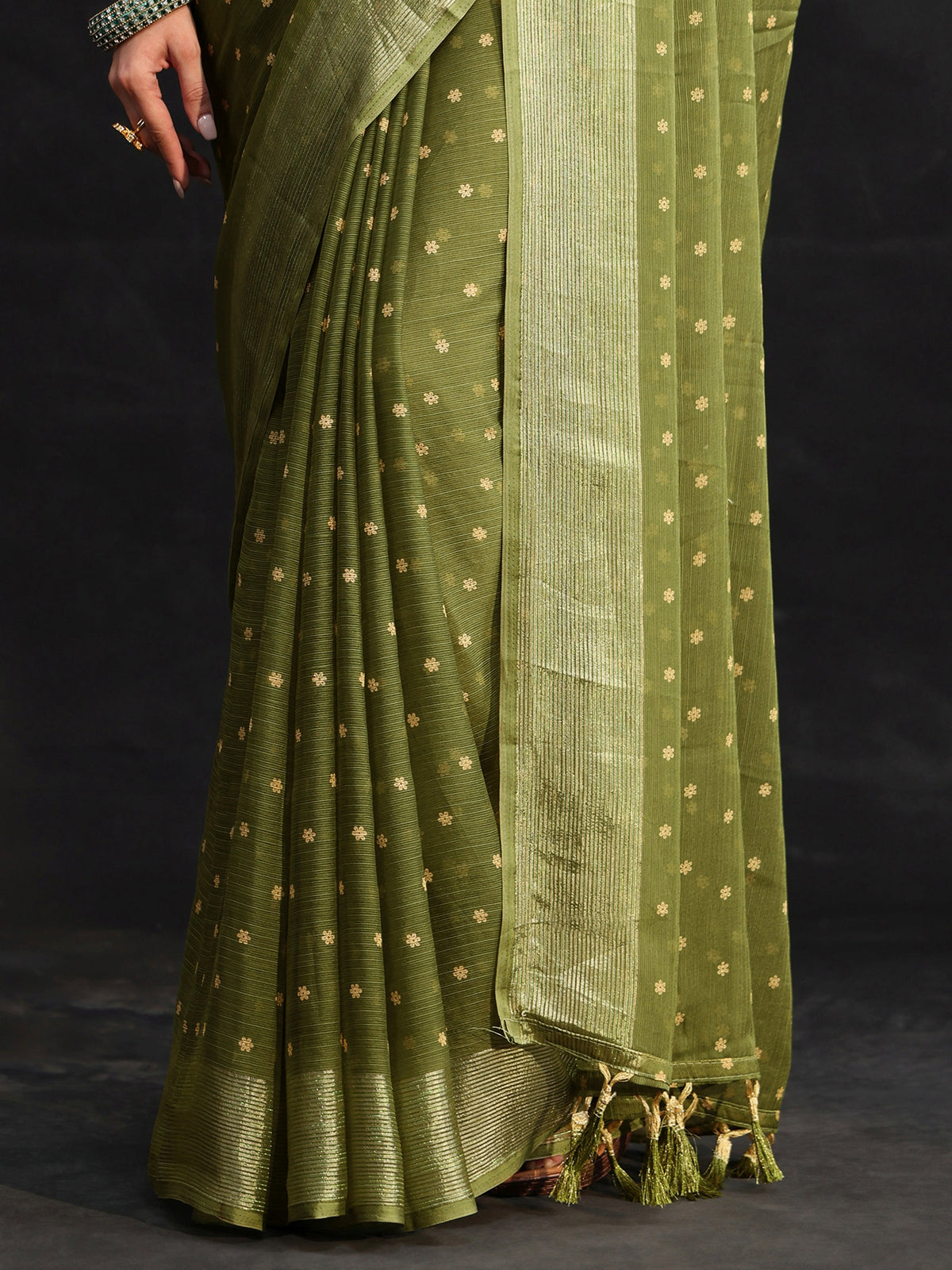 Anouk Moss Green Floral Printed Chiffon Saree