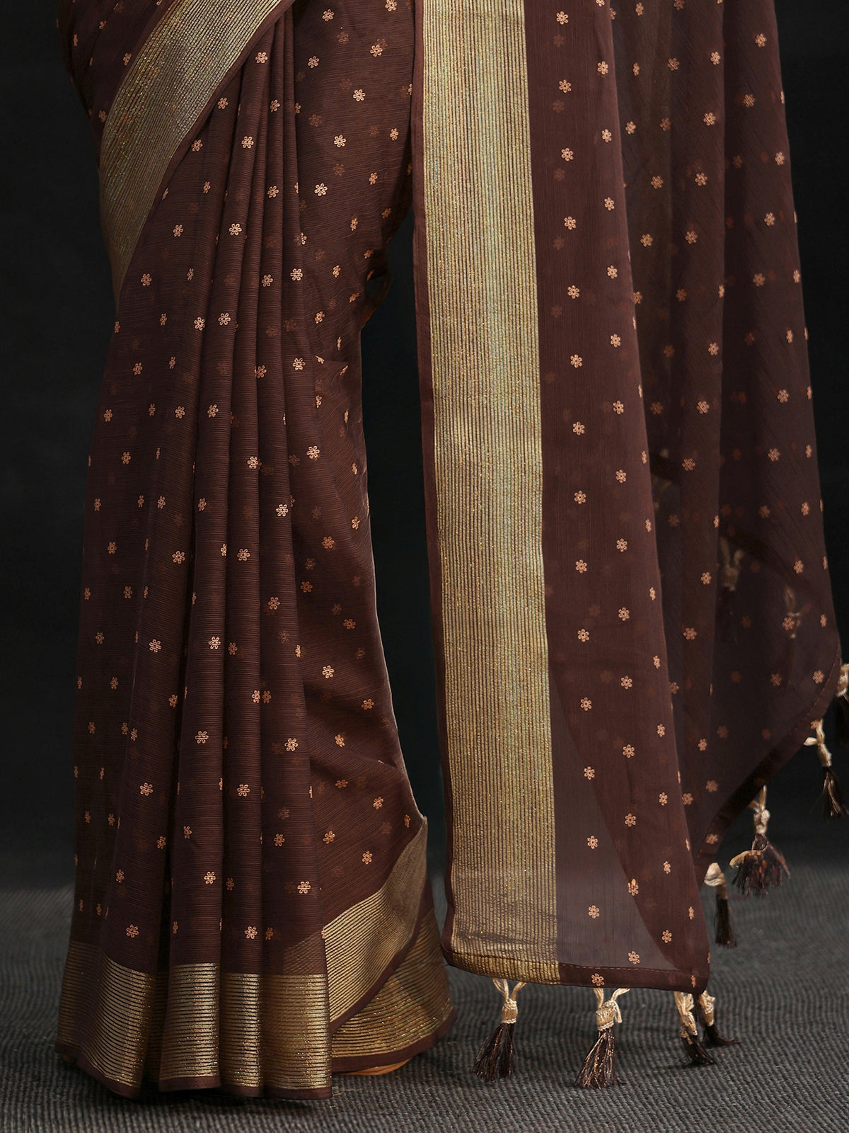 Anouk Chocolate Brown Floral Printed Chiffon Saree