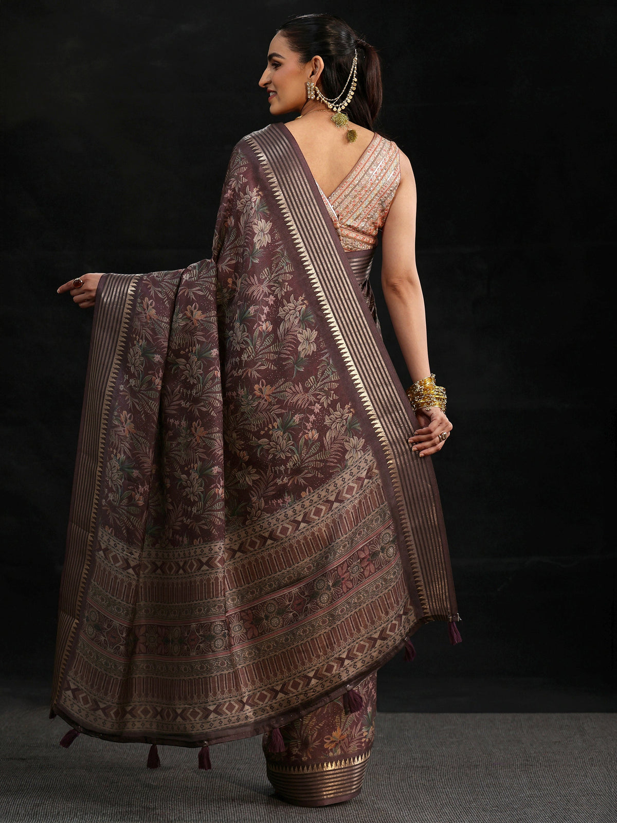 Anouk Purple Floral Woven Design Silk Blend Saree