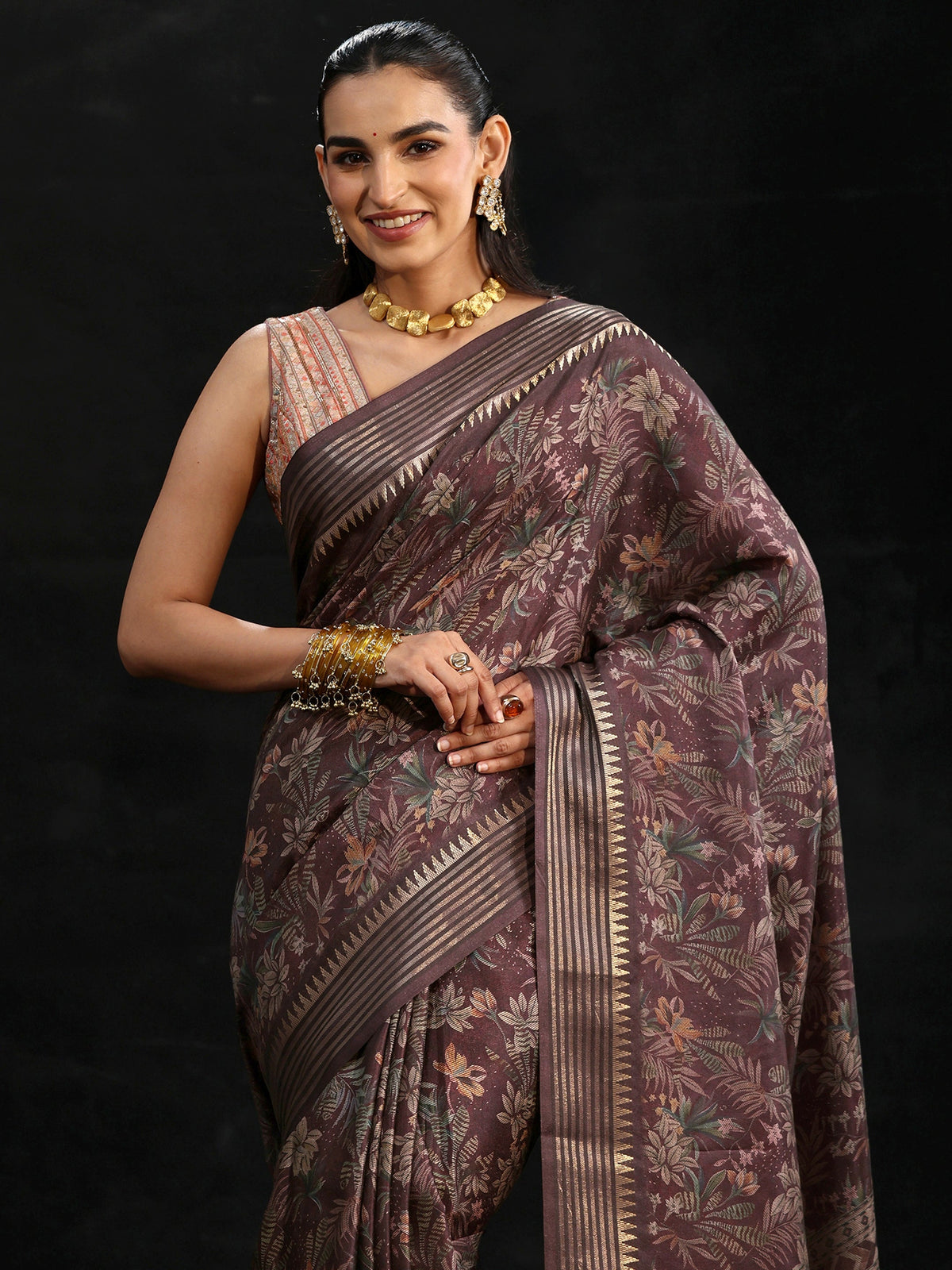 Anouk Purple Floral Woven Design Silk Blend Saree