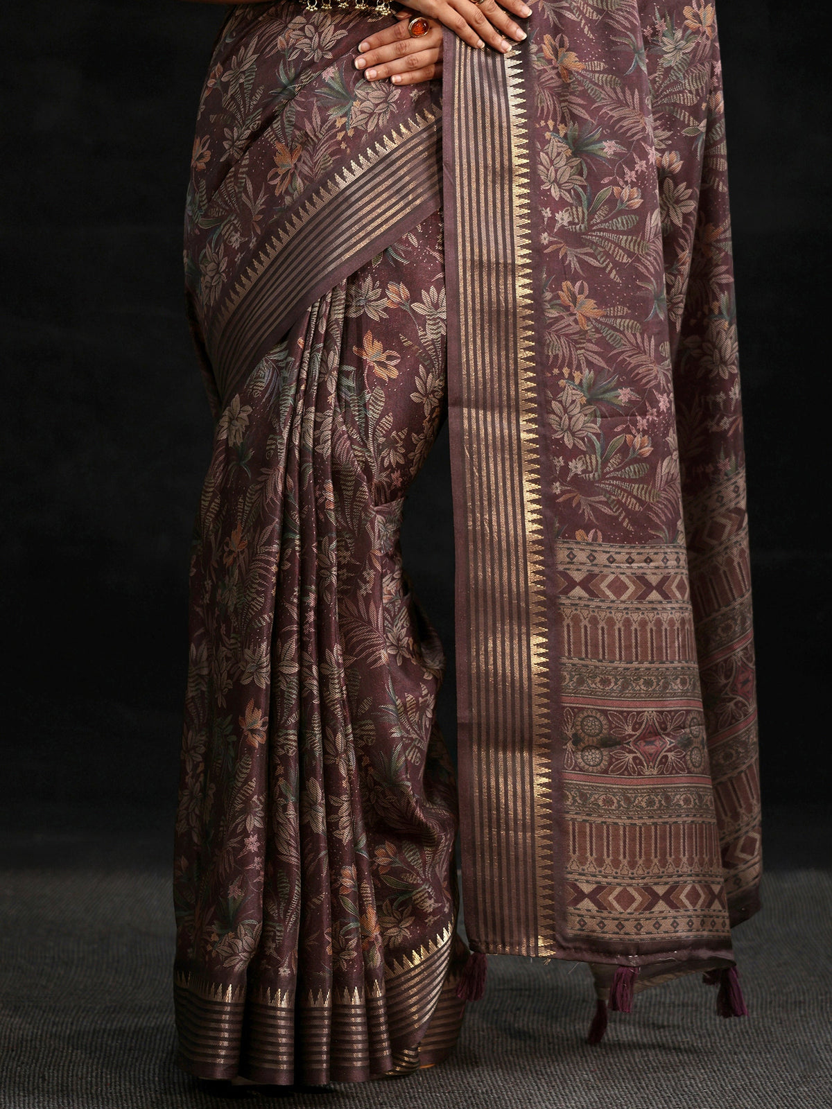 Anouk Purple Floral Woven Design Silk Blend Saree