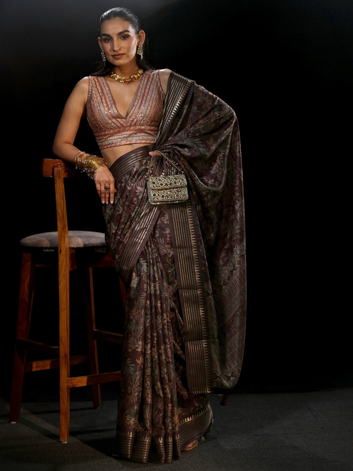 Anouk Purple Floral Woven Design Silk Blend Saree