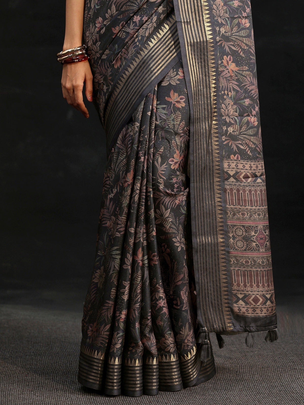 Anouk Midnight Blue Floral Woven Design Silk Blend Saree
