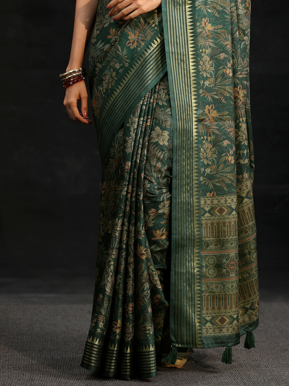 Anouk Green Floral Woven Design Silk Blend Saree