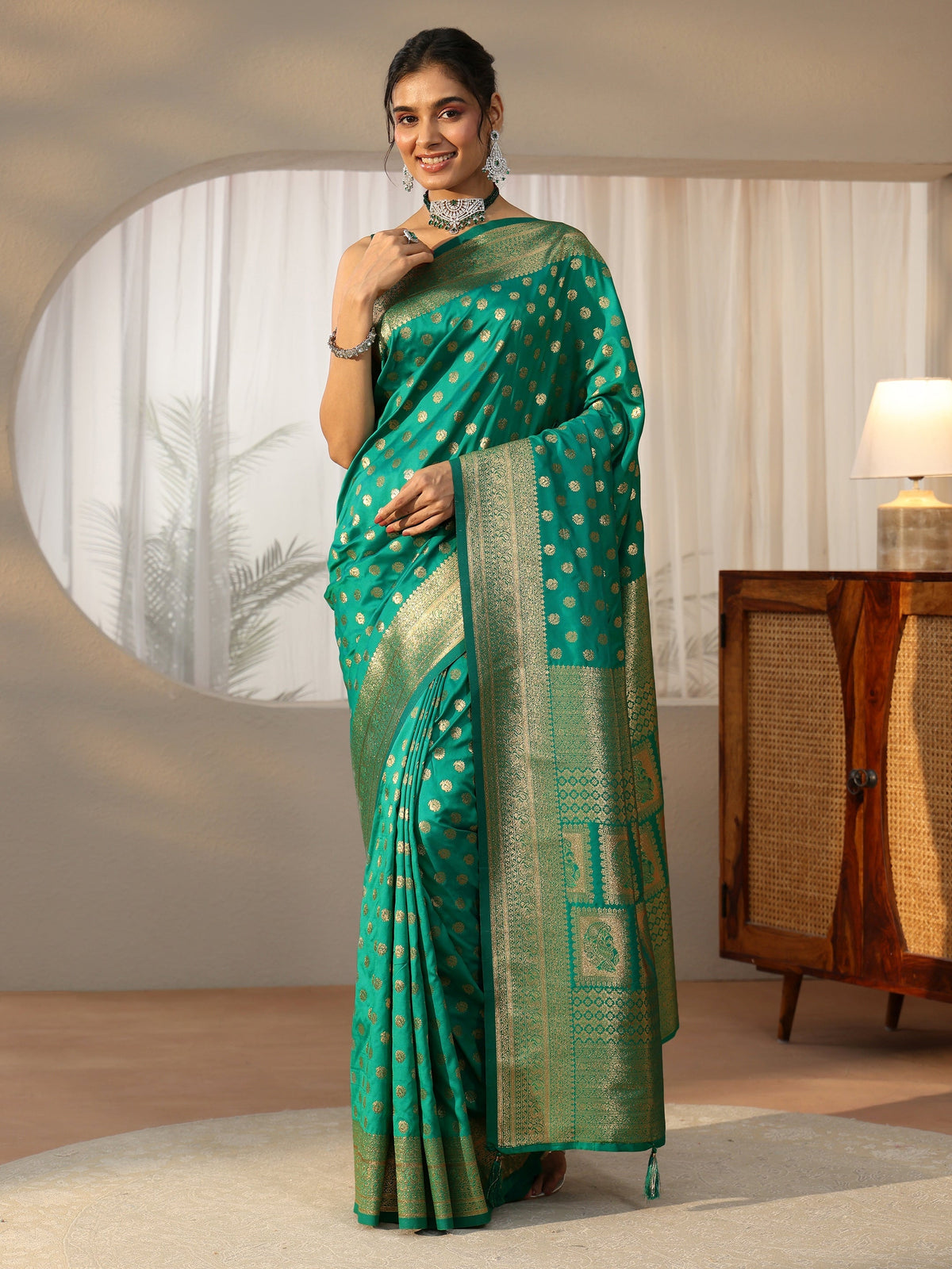Anouk Teal Green Banarasi Silk Blend Saree