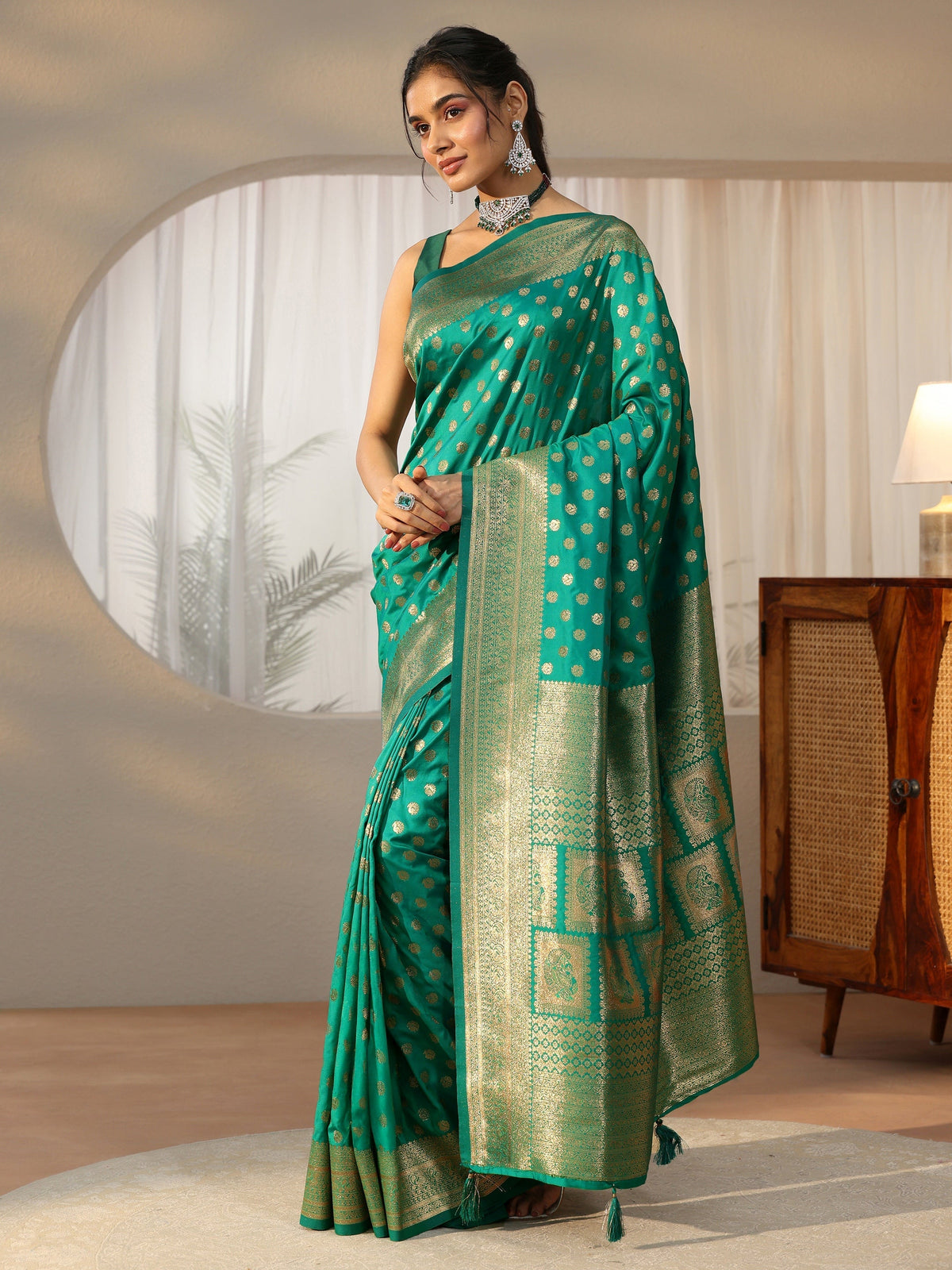 Anouk Teal Green Banarasi Silk Blend Saree