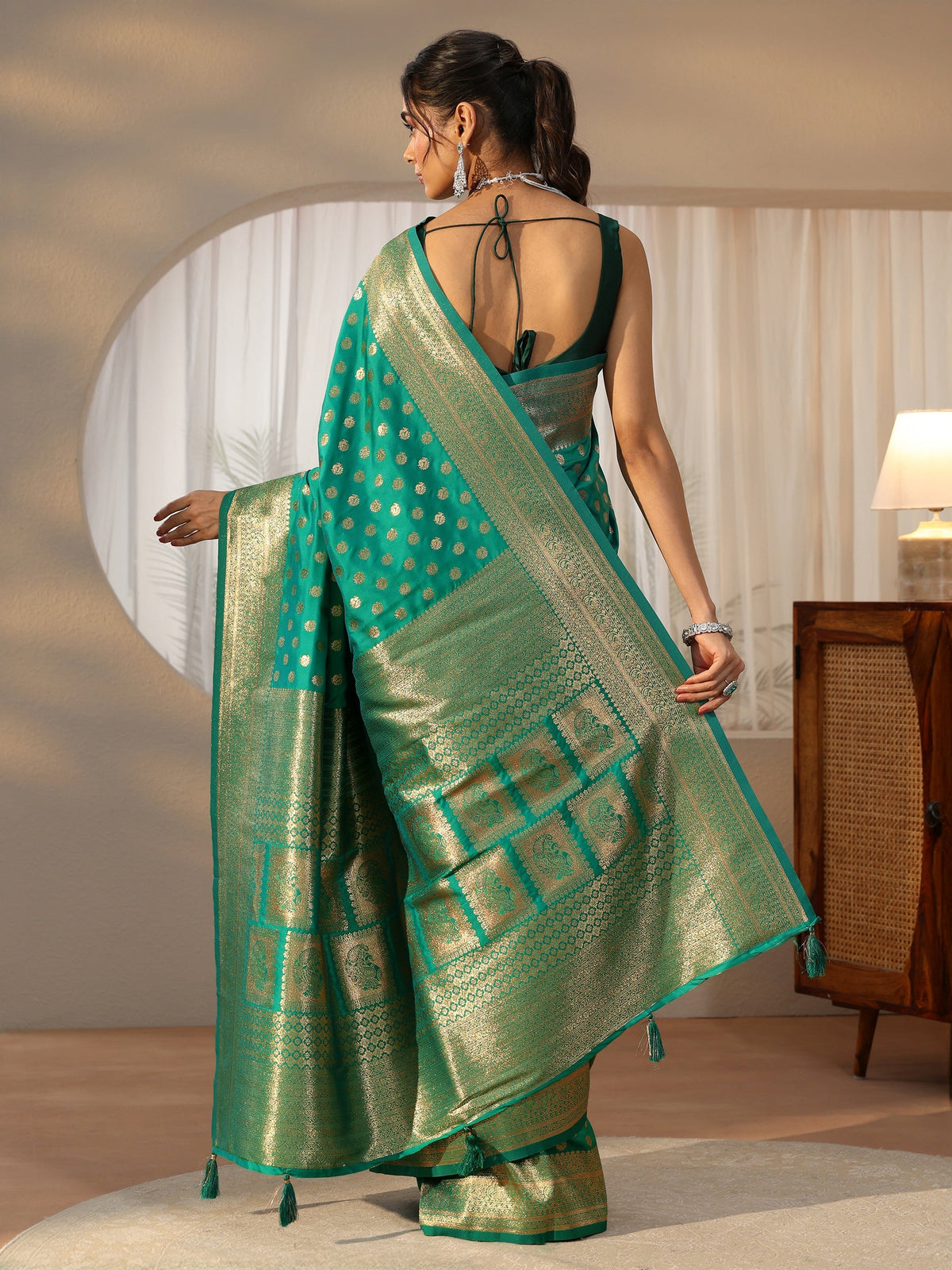 Anouk Teal Green Banarasi Silk Blend Saree