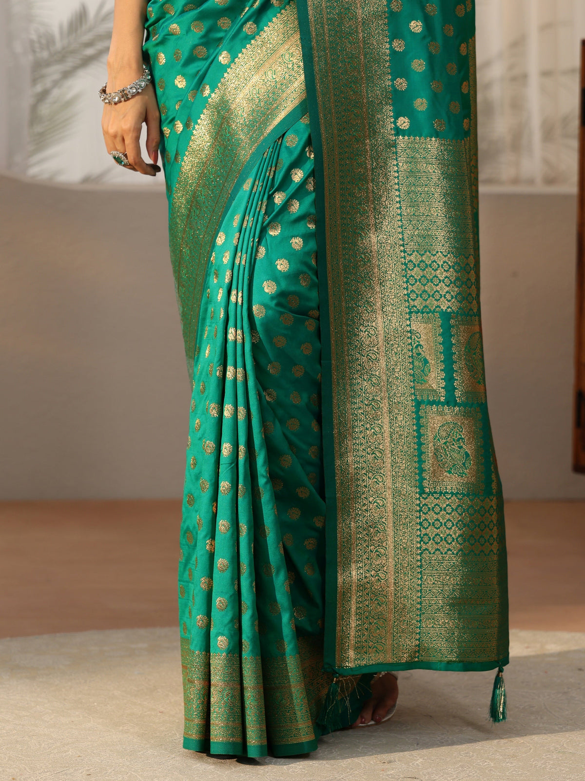 Anouk Teal Green Banarasi Silk Blend Saree