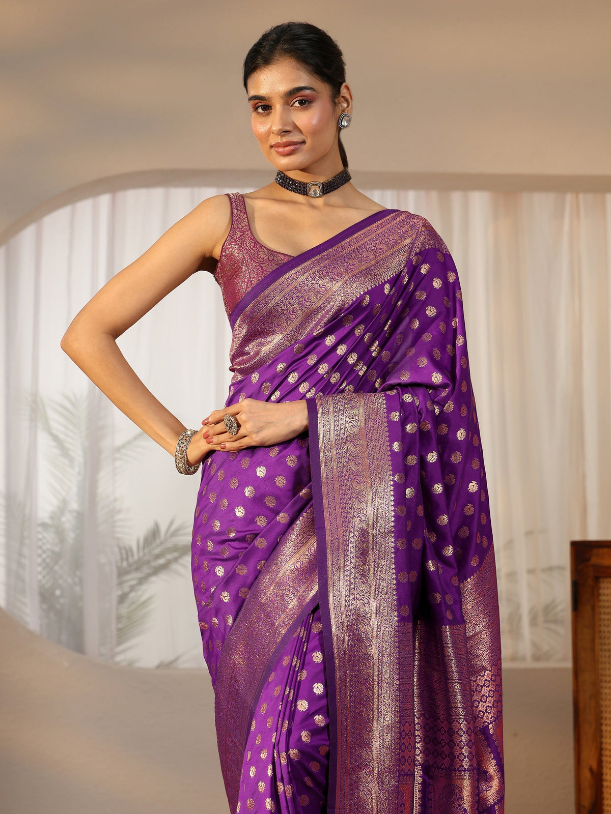 Anouk Plum Purple Banarasi Silk Blend Saree