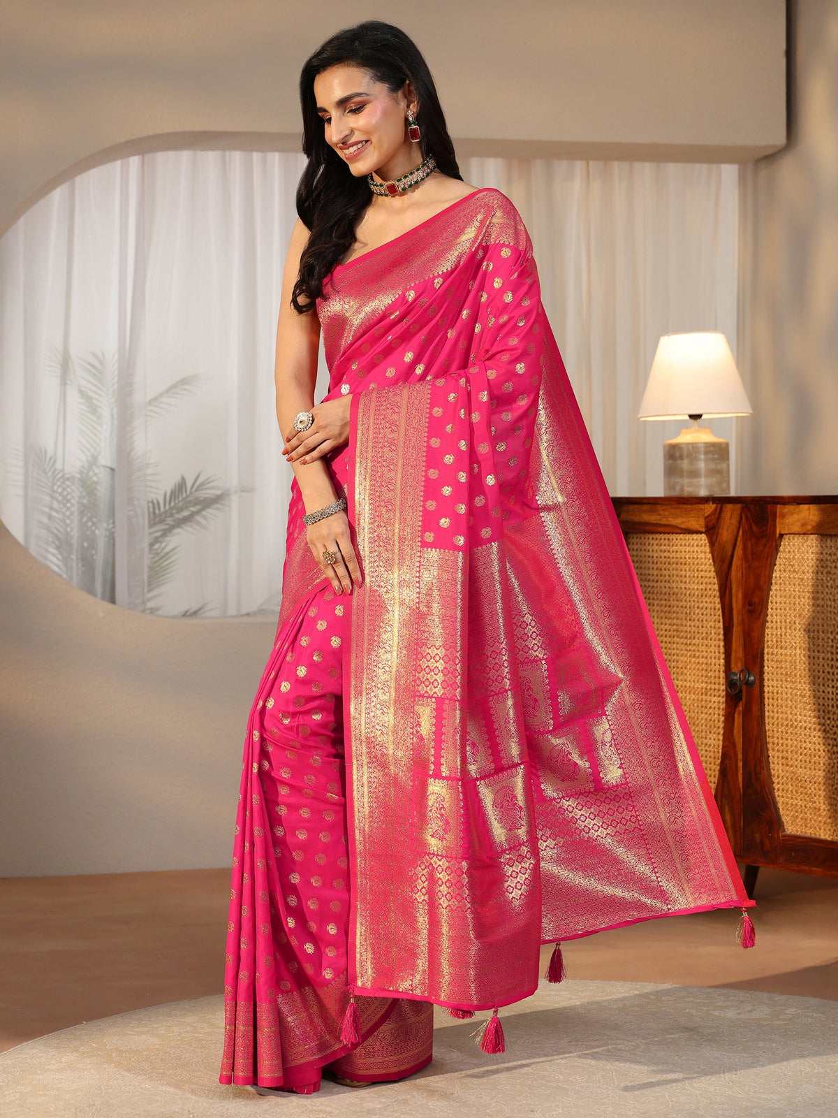 Anouk Hot Pink Banarasi Silk Blend Saree