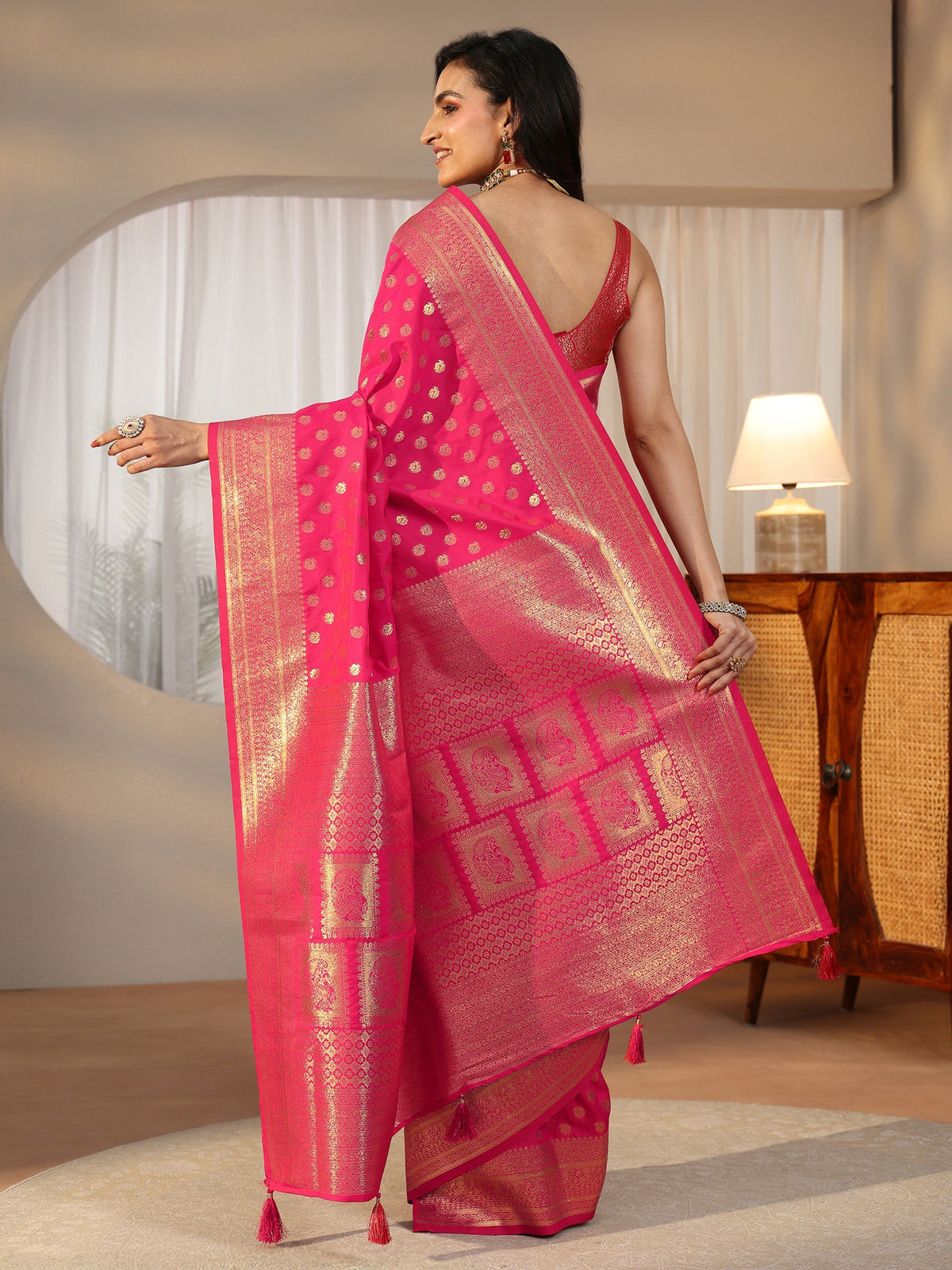 Anouk Hot Pink Banarasi Silk Blend Saree
