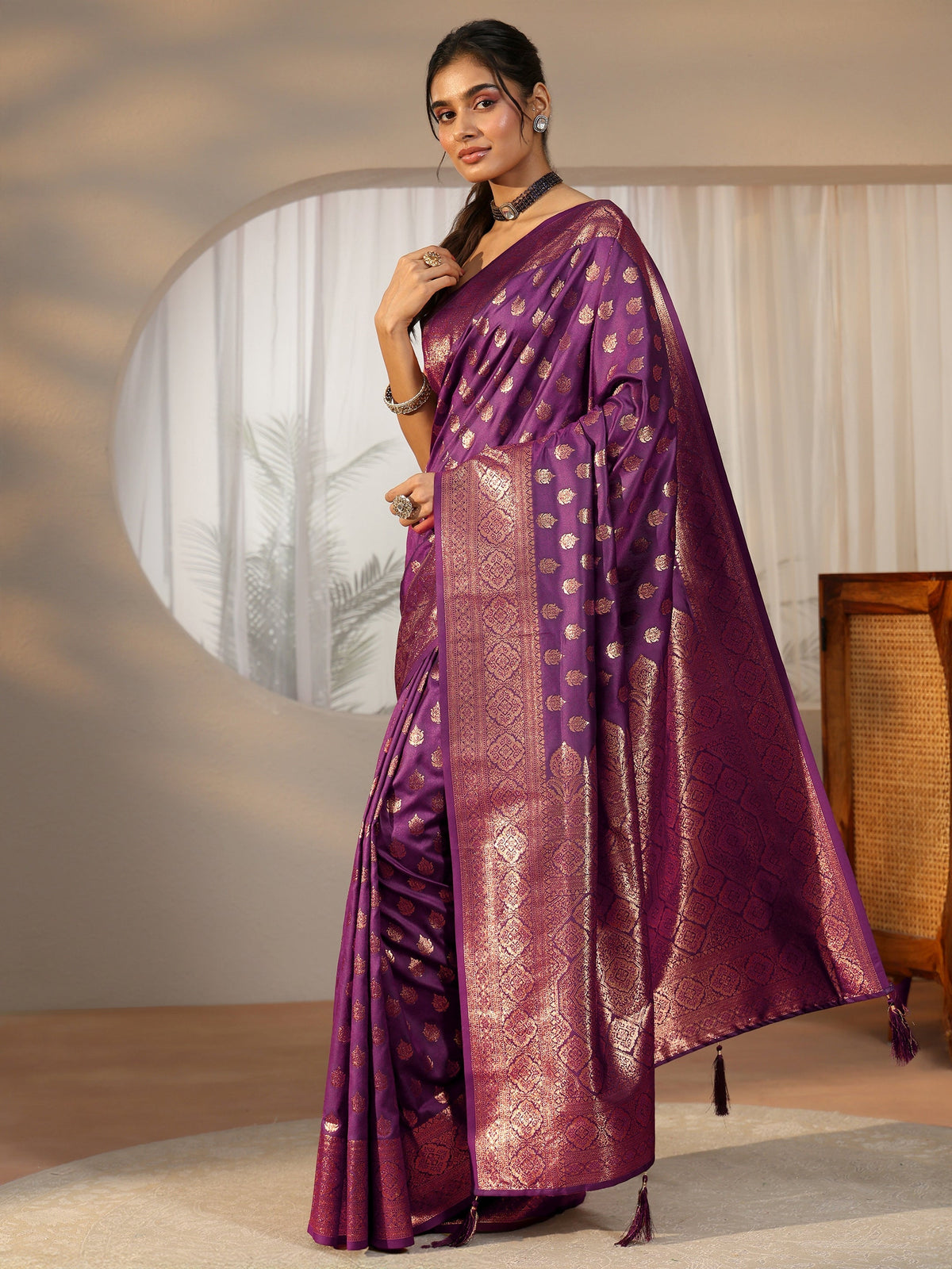 Anouk Imperial Purple Banarasi Silk Blend Saree