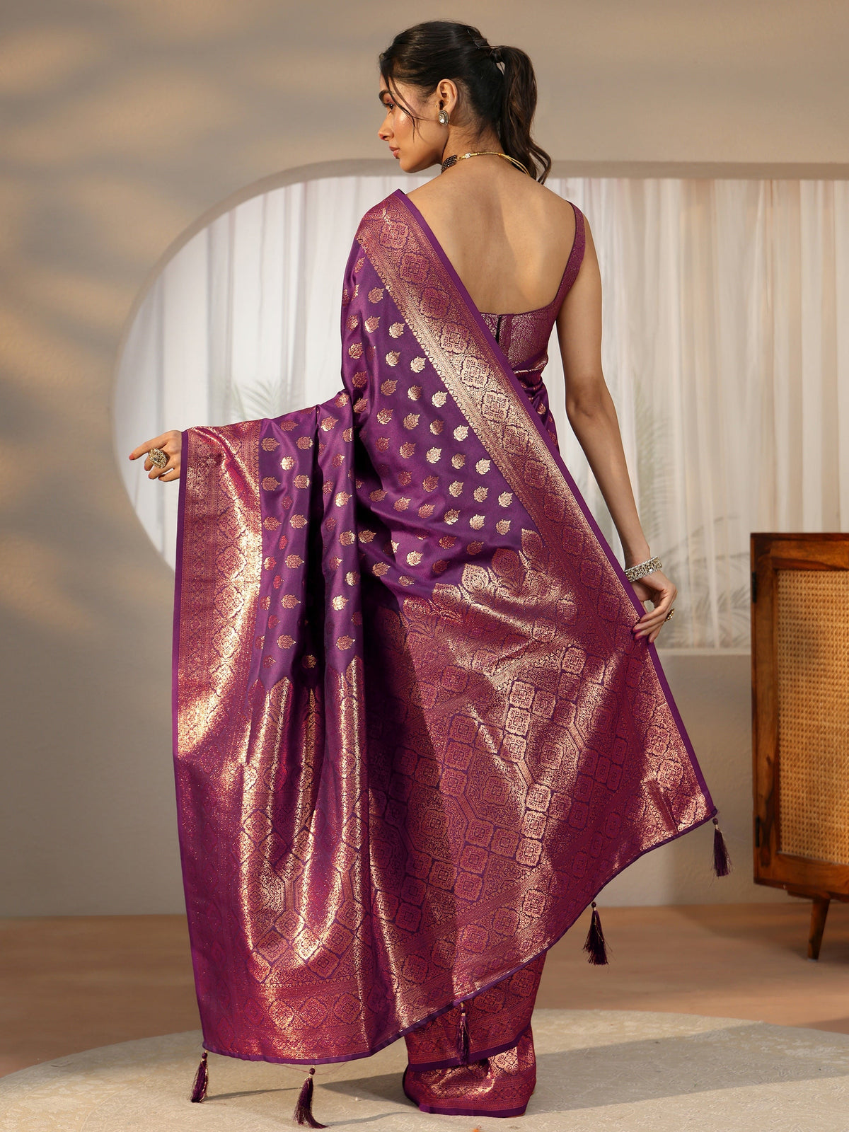 Anouk Imperial Purple Banarasi Silk Blend Saree
