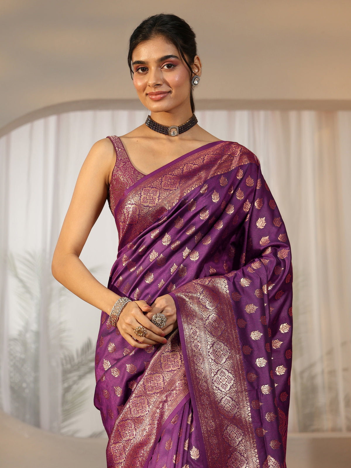 Anouk Imperial Purple Banarasi Silk Blend Saree