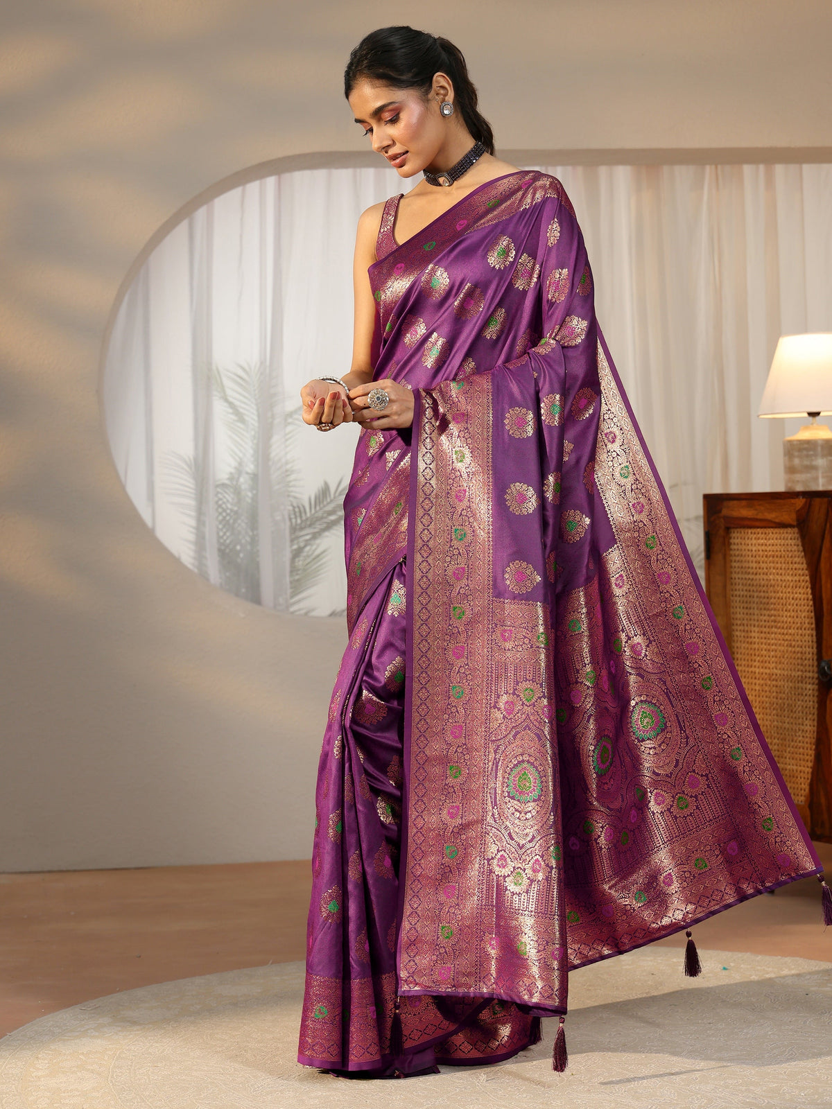 Anouk Imperial Purple Banarasi Silk Blend Saree