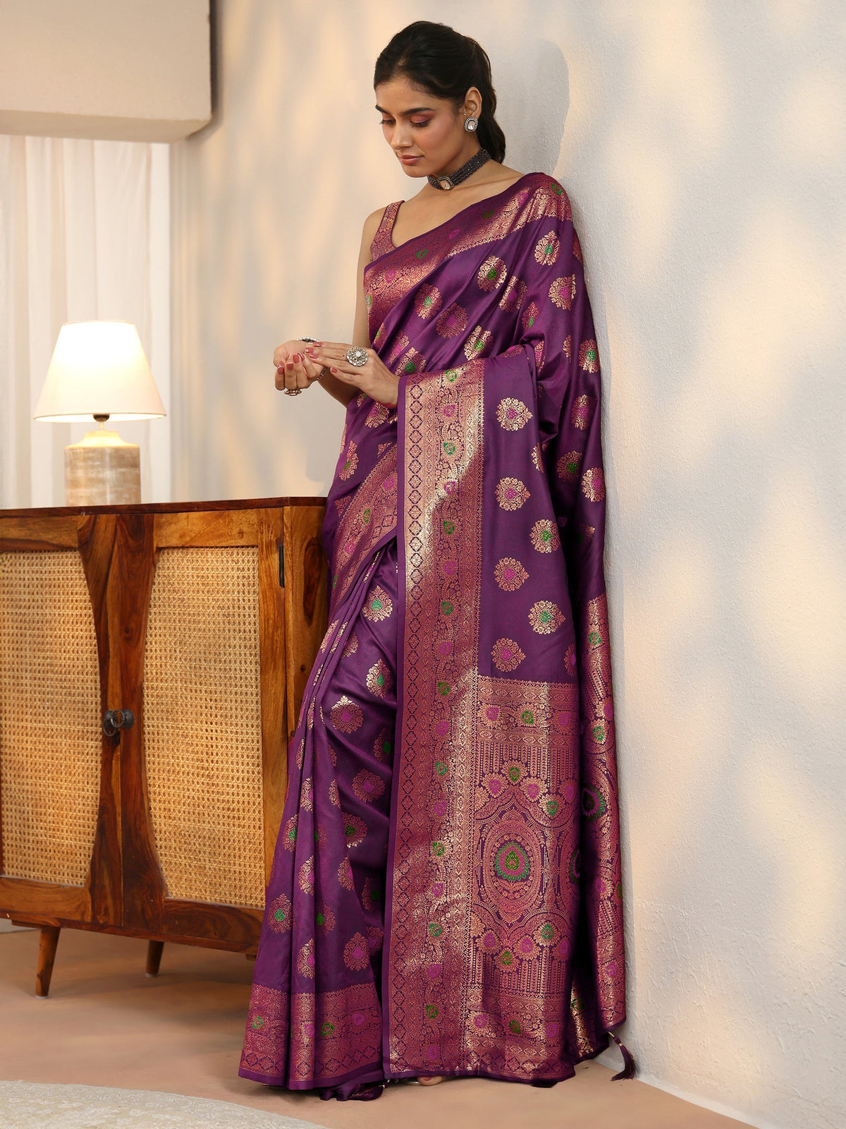 Anouk Imperial Purple Banarasi Silk Blend Saree
