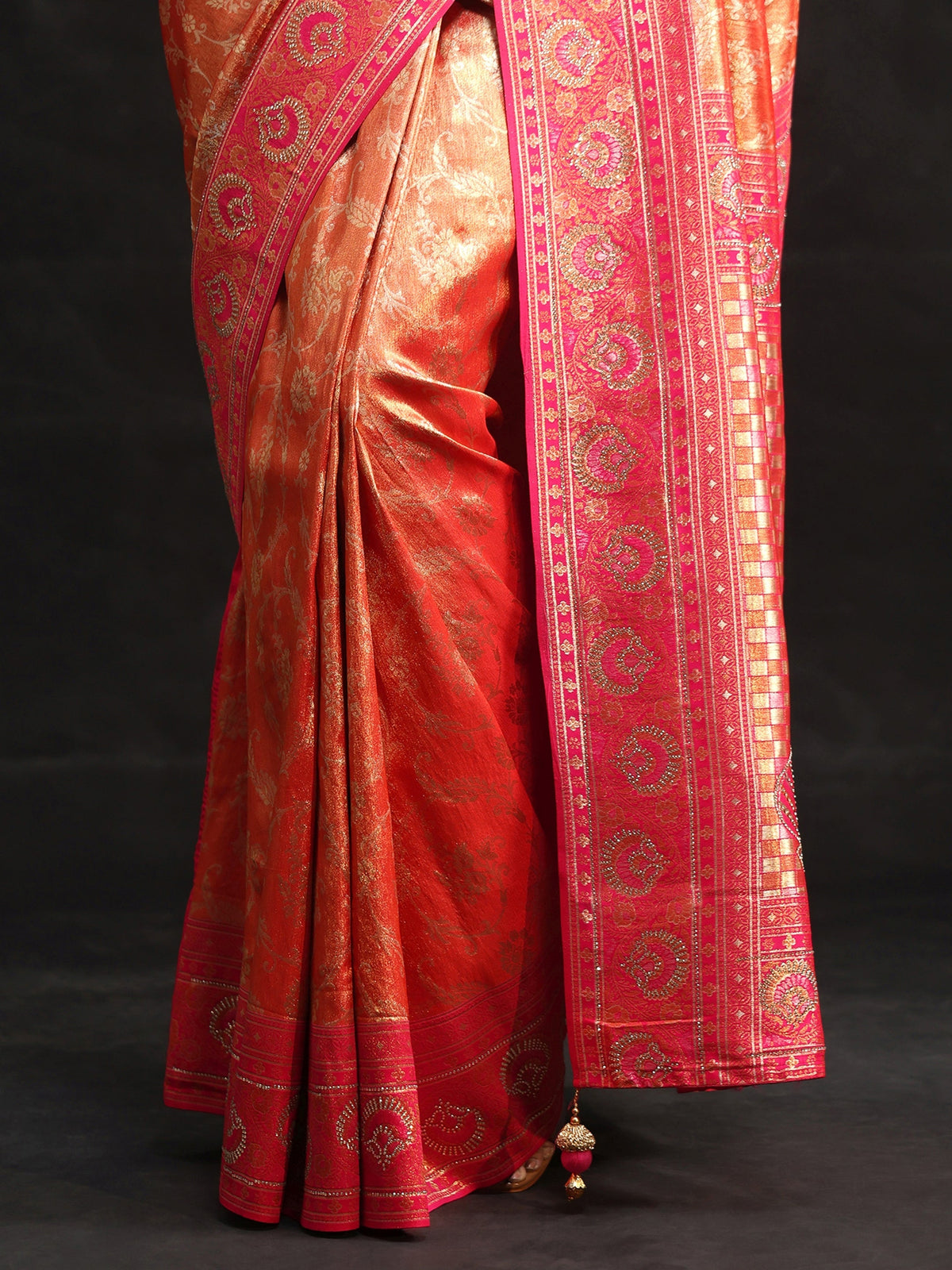 Anouk Orange Woven Design Silk Blend Saree with Embellished Border
