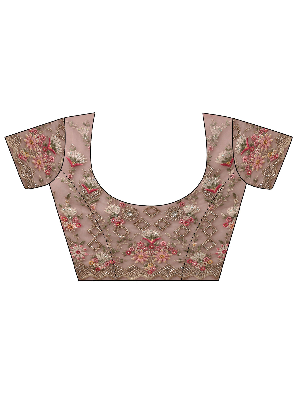Anouk Peach Pink Floral Embellished Net Saree