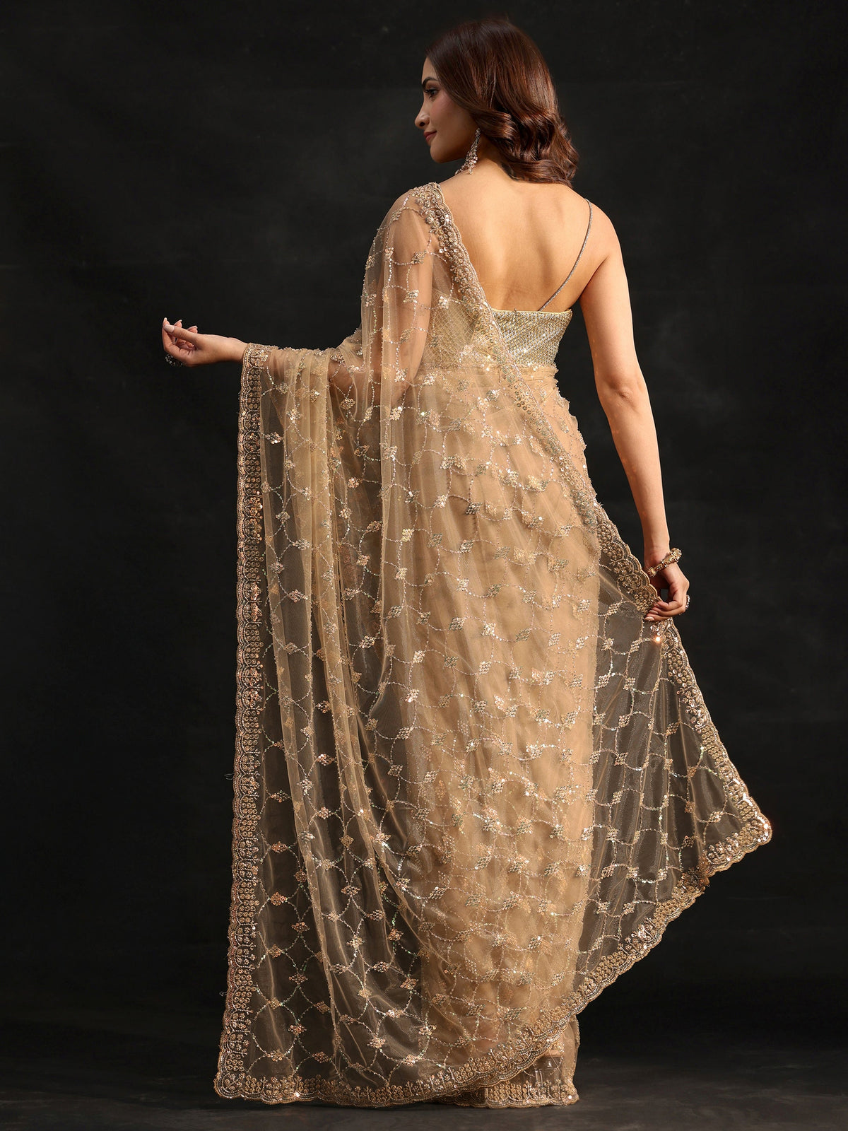 Anouk Gold Stone Embellished Net Saree