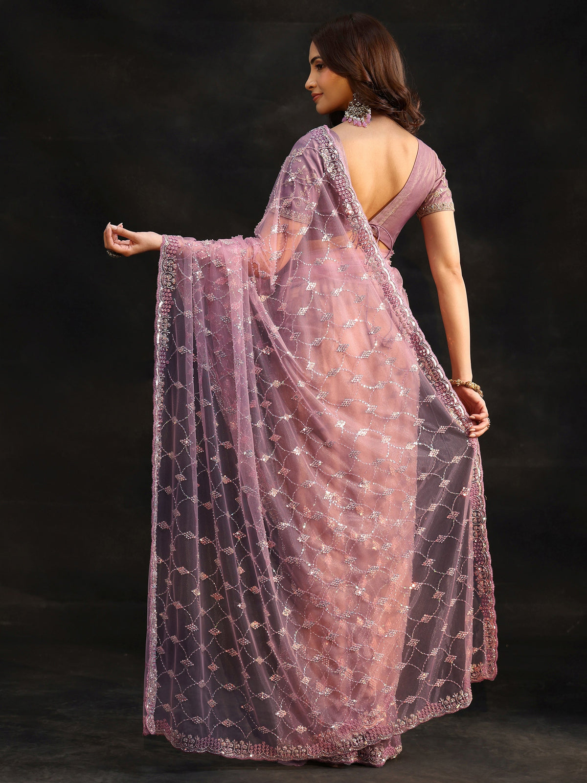 Anouk Lavender Stone Embellished Net Saree