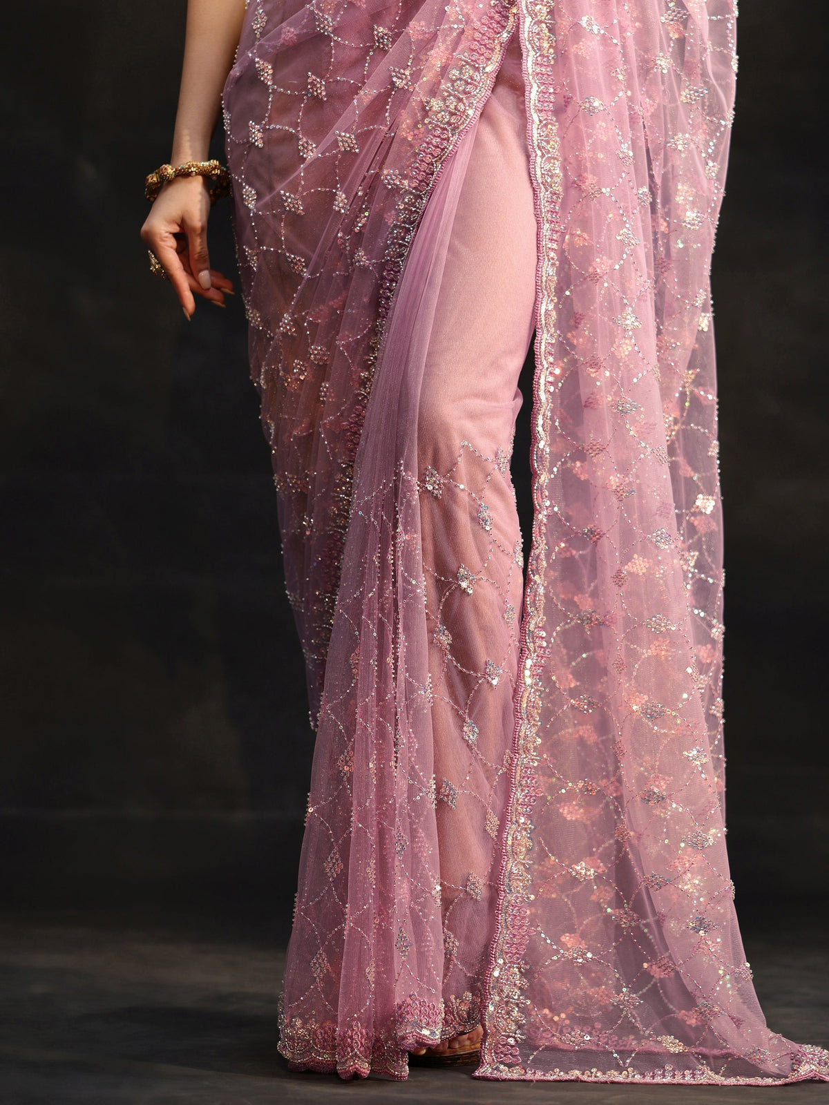 Anouk Lavender Stone Embellished Net Saree