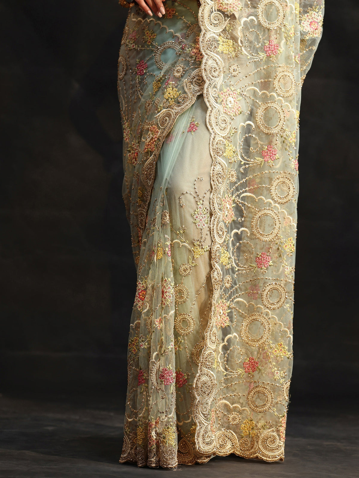 Anouk Periwinkle Blue Floral Embroidered Net Saree