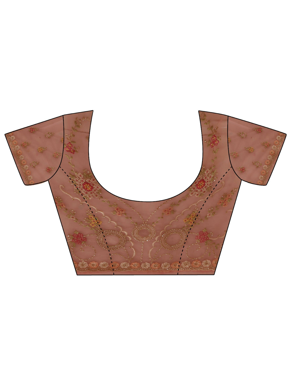 Anouk Peach Floral Embroidered Net Saree