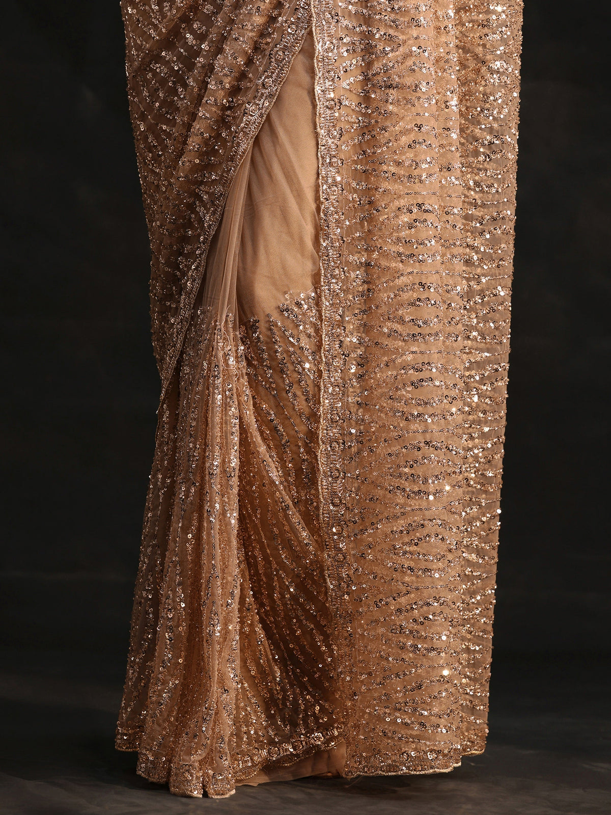 Anouk Gold Bead and Sequin Embellished Net Saree