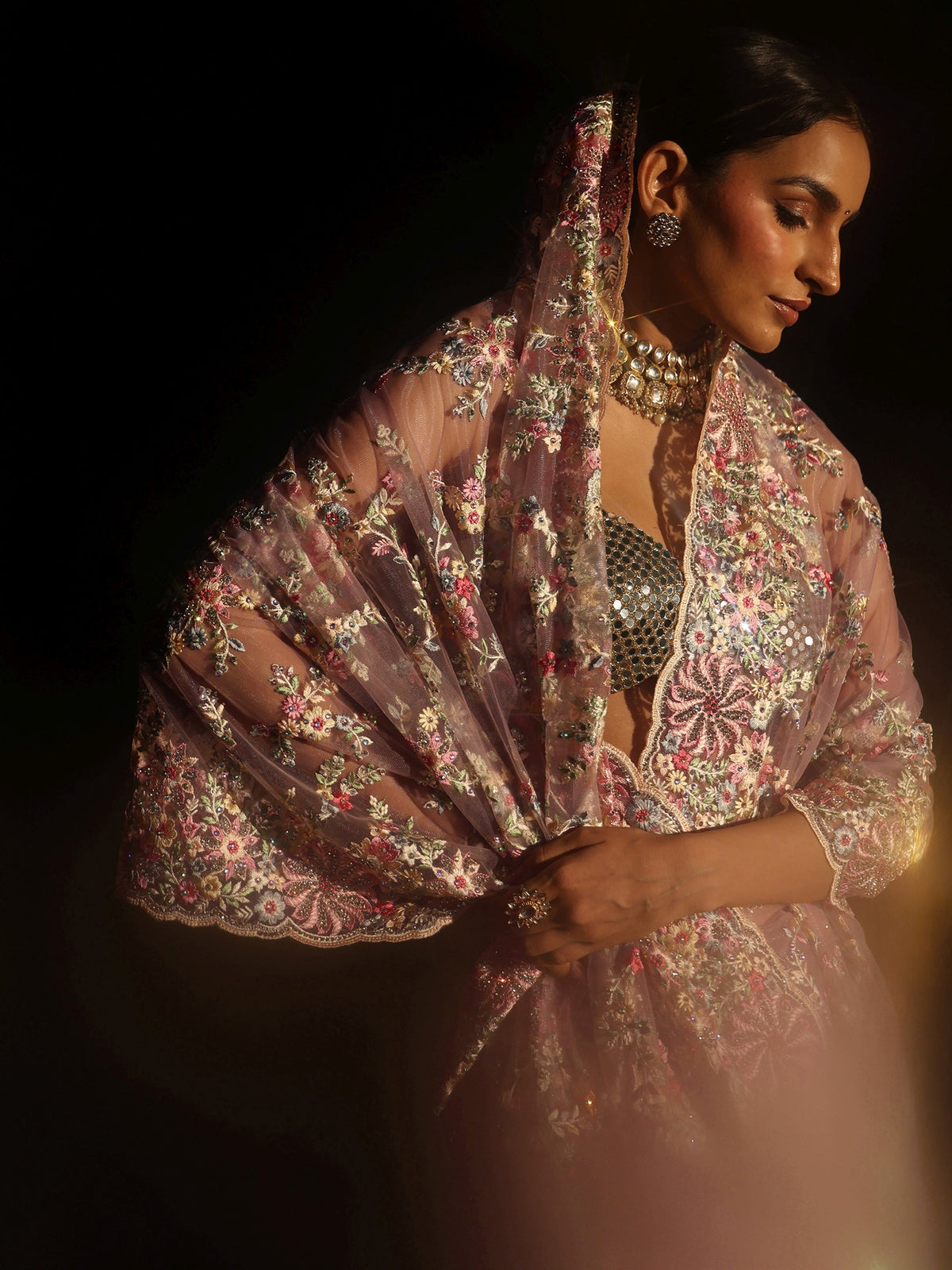 Anouk Lavender Floral Embroidered Net Saree