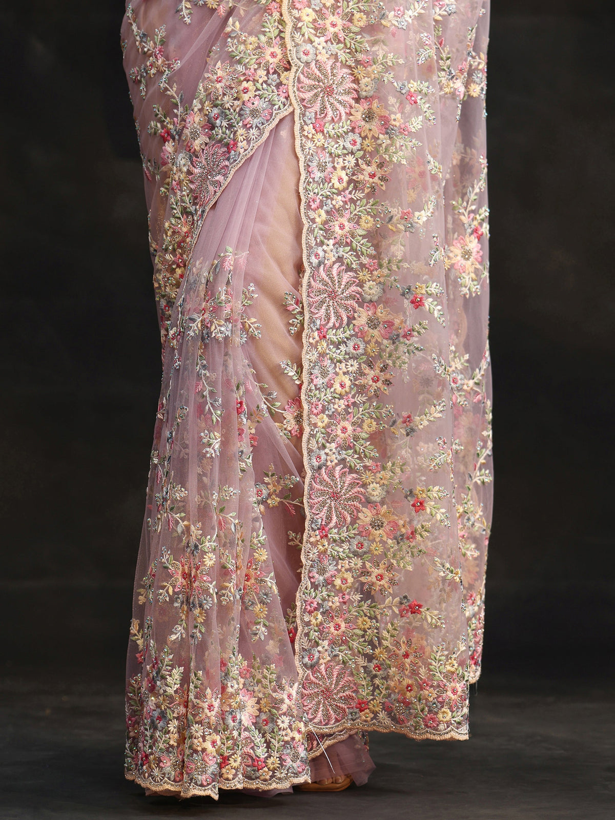 Anouk Lavender Floral Embroidered Net Saree