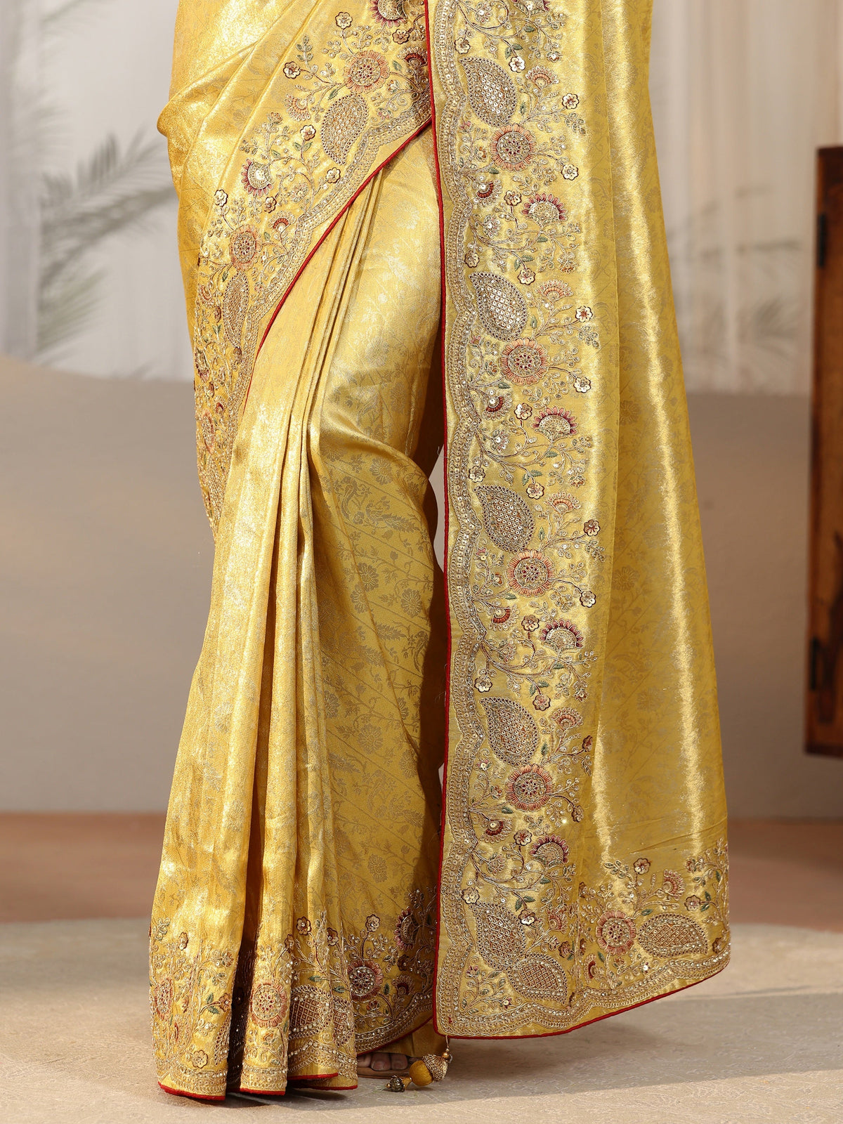Anouk Green Woven Design Satin Saree With Embellished Border