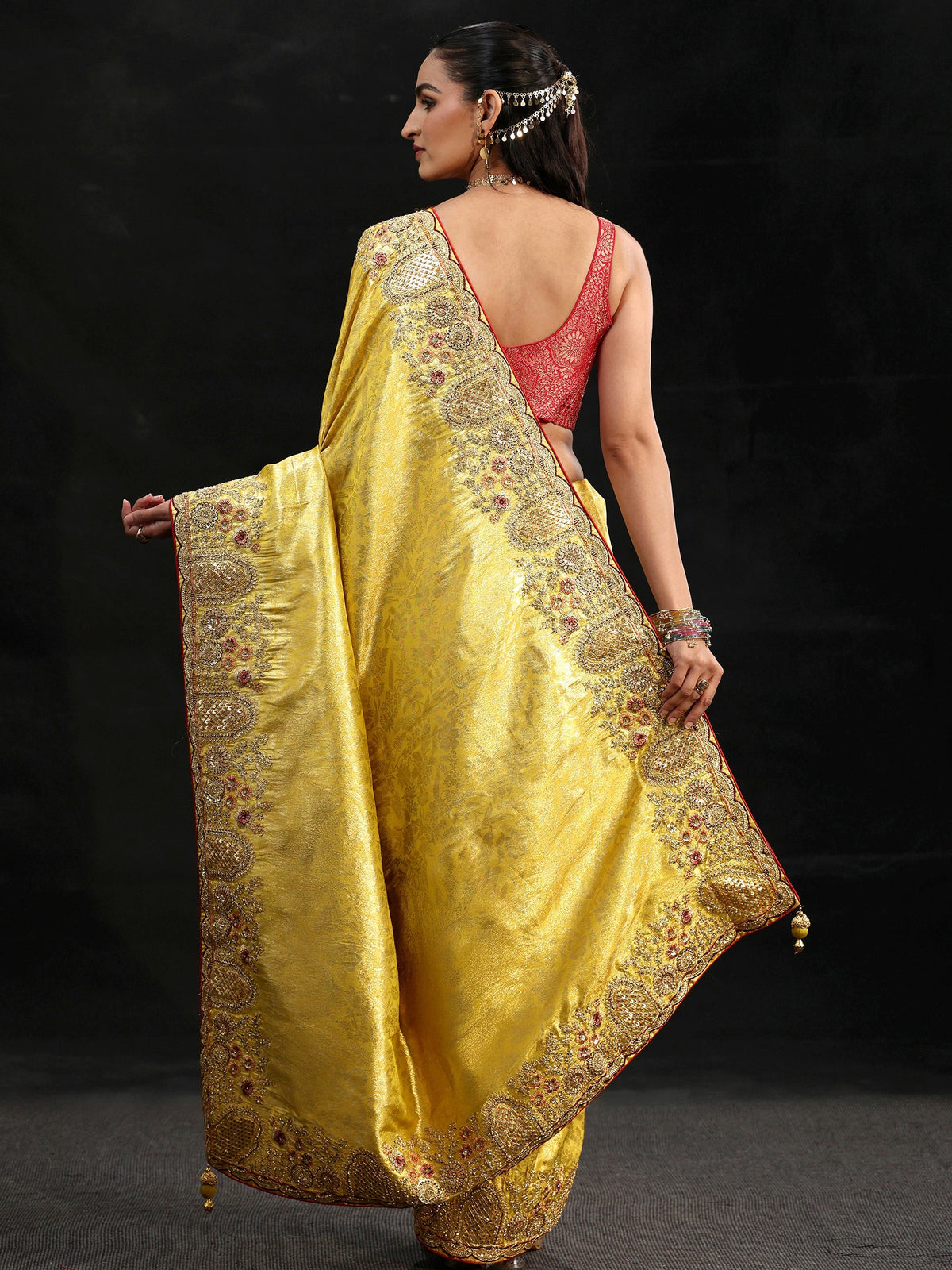 Anouk Art Green Woven Design Silk Blend Saree with Embellished Border