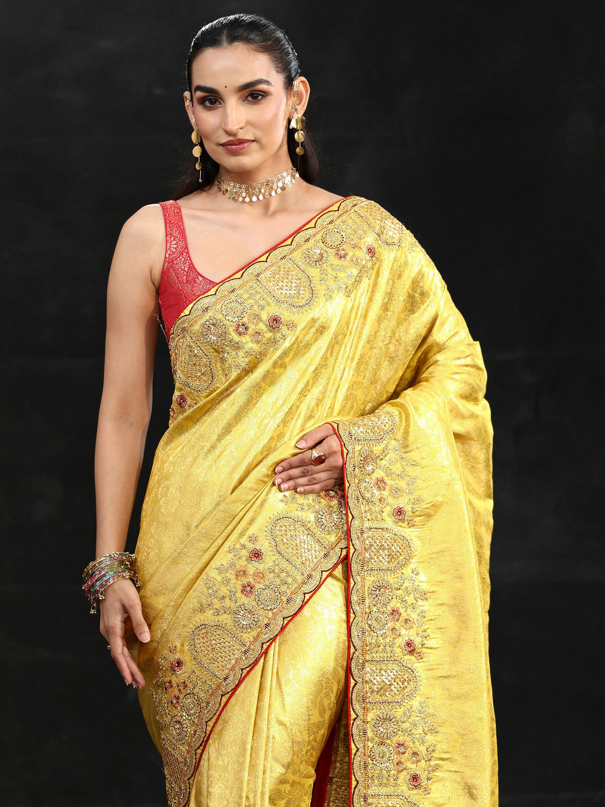 Anouk Art Green Woven Design Silk Blend Saree with Embellished Border
