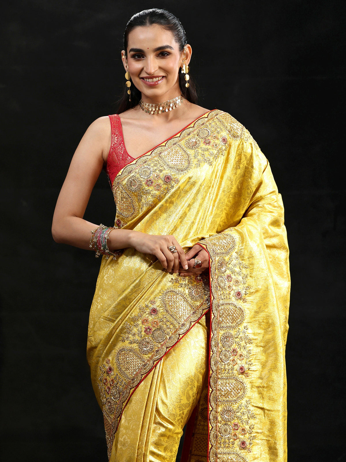 Anouk Art Green Woven Design Silk Blend Saree with Embellished Border