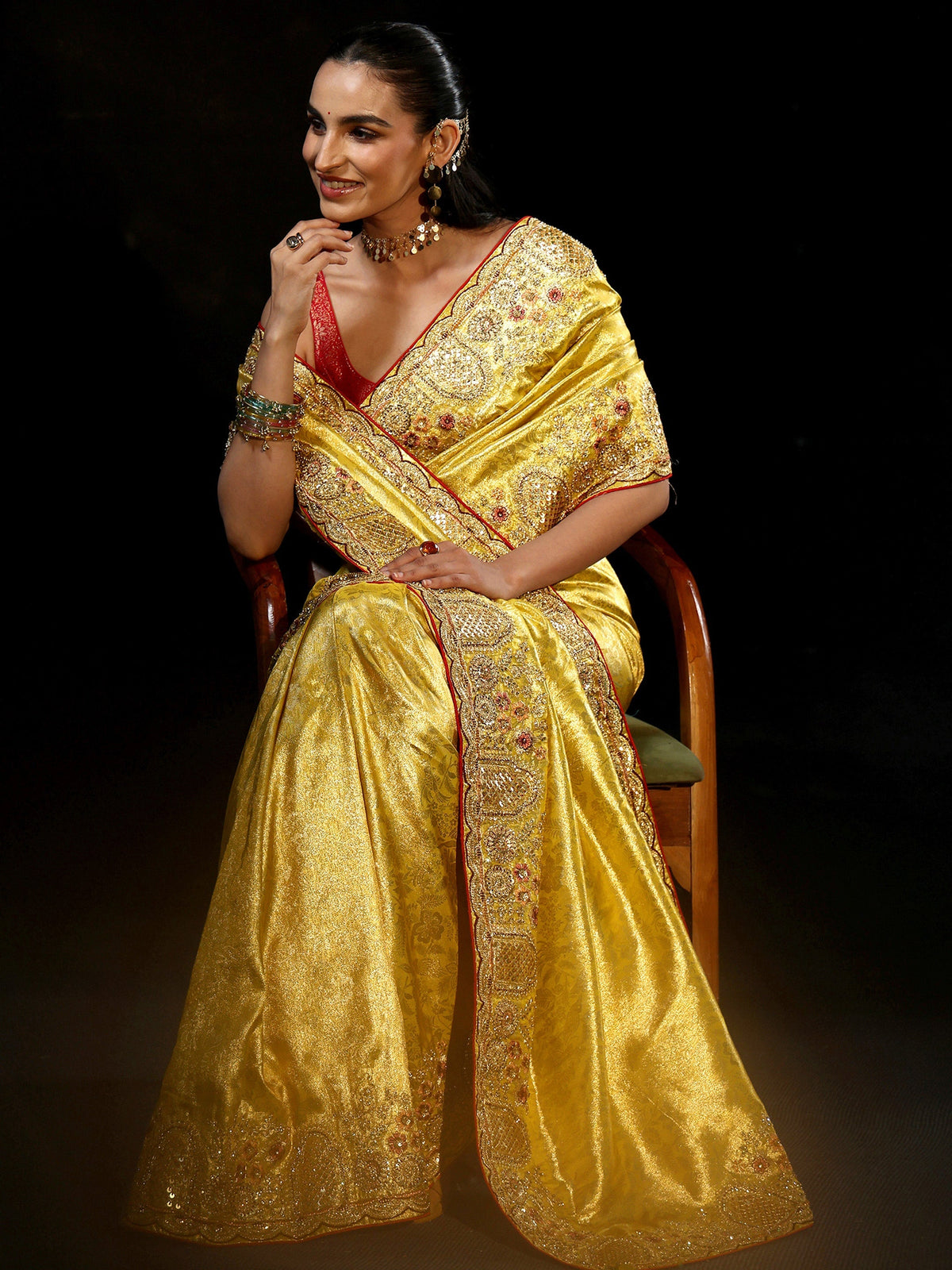 Anouk Art Green Woven Design Silk Blend Saree with Embellished Border